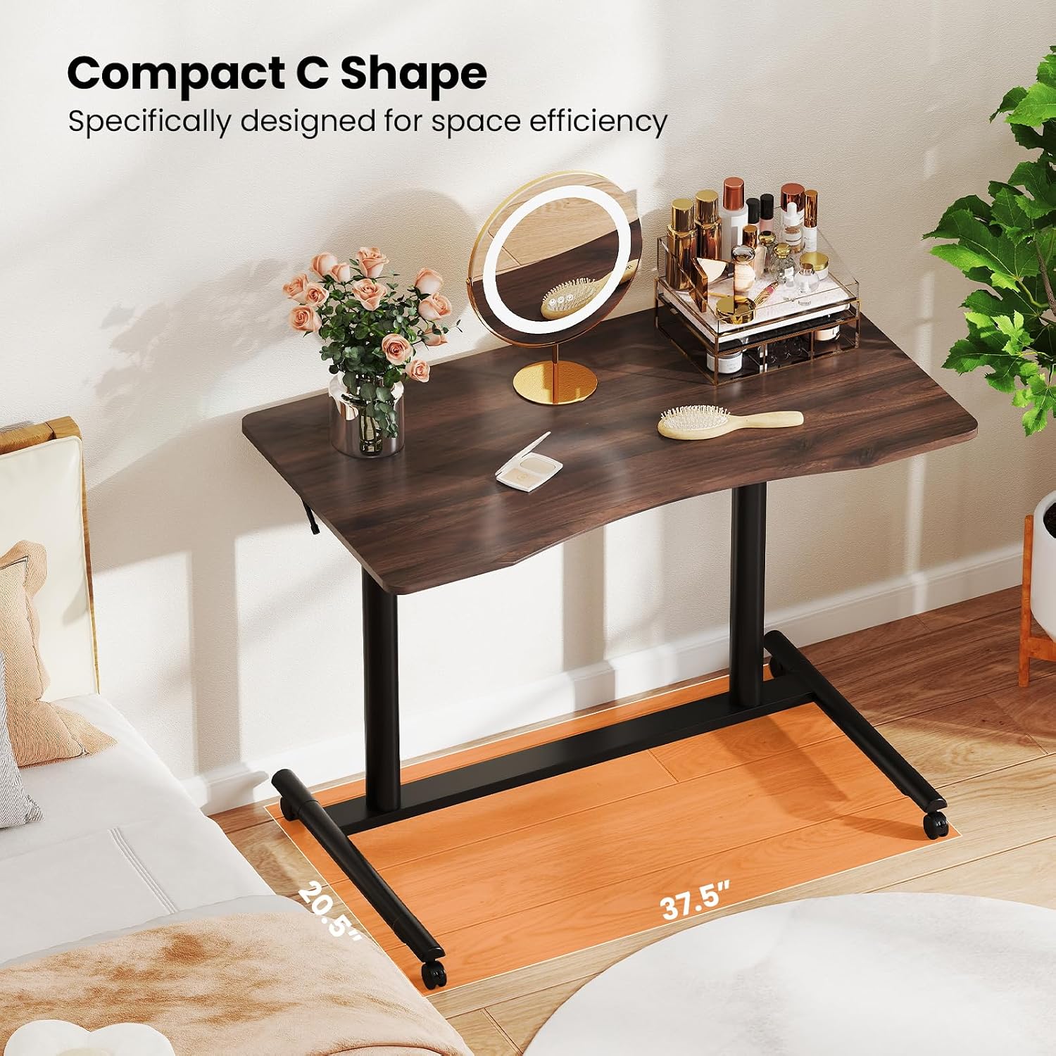 Tangkula Mobile Standing Desk, C-Shaped Sit Stand Desk with Adjustable Height, Lockable Wheels & Metal Frame, Rolling Laptop Desk, Portable Computer Workstation for Small Space