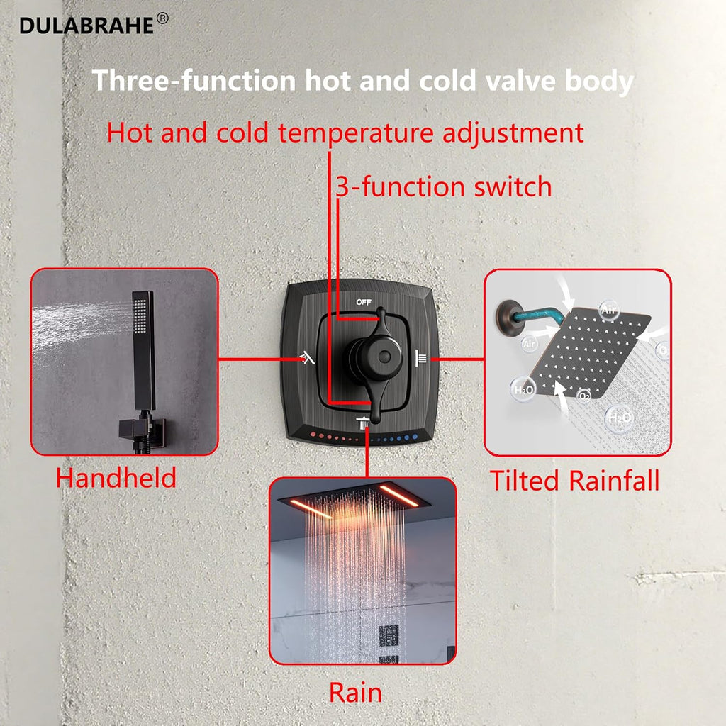 14 X 20 Inch Ceiling LED Rain Shower Head, Dual Rainfall Smart Shower System Set With 8 Inch Wall Head For Two People (Oil Rubbed Bronze)