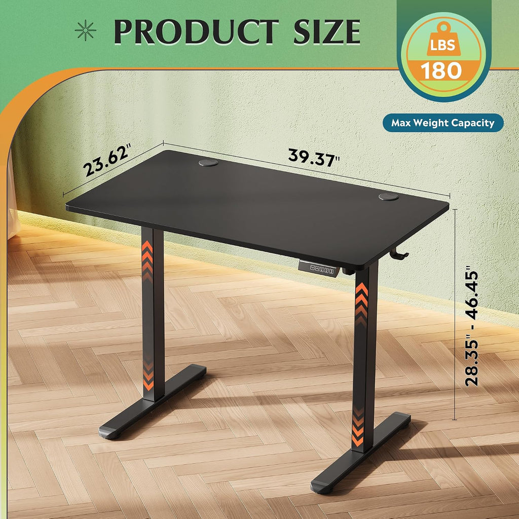 DEVAISE Whole Piece Standing Desk, 40 x 24 Inch Electric Standing Desk with Adjustable Height, 3-Preset Memory Sit Stand up Desk, One Piece Desktop Computer Desk for Home, Office (Black)