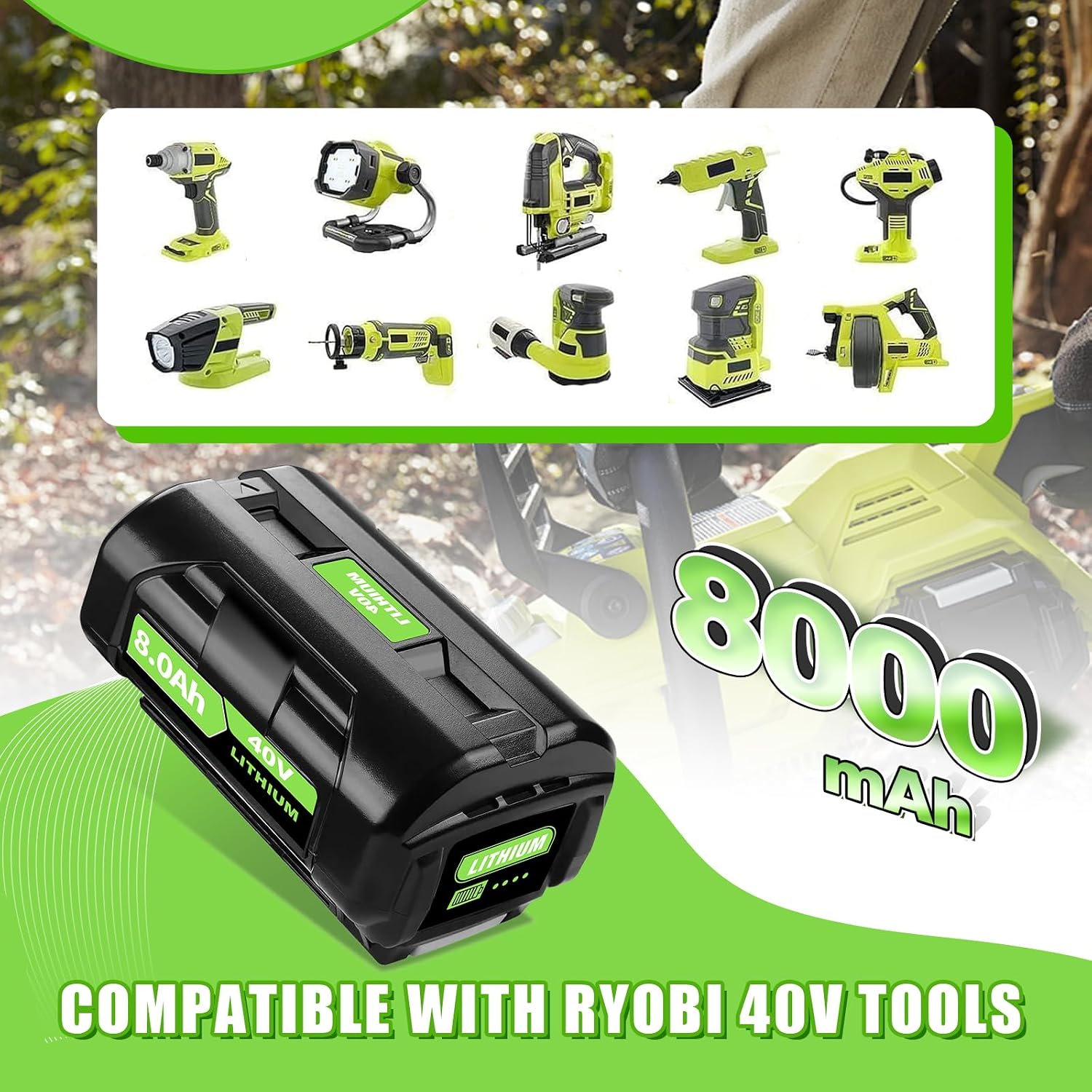 2PCS 8000mAh OP4060A Replacement for Ryobi 40V Battery Compatible with Ryobi 40V Lithium Battery OP40601 OP4015 OP40201 OP4026 OP40261 OP4030 OP4040 OP40401 OP4050 OP40501 Tools (2)
