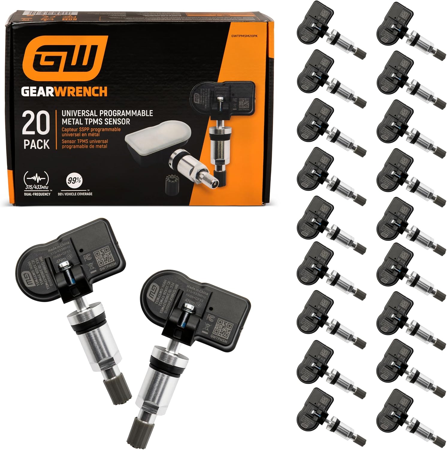 GEARWRENCH Universal Programmable Metal TPMS Sensor | 20 Pack | GWTPMSM20PK