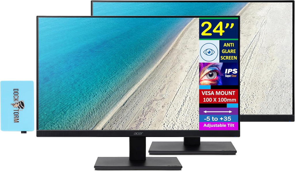 acer 24' FHD IPS Monitor with 4 ms Response Time, Anti-Glare, Adaptive Sync, Integrated Speakers, VESA Mount (100mm) & Dockztorm USB Port Expander, HDMI, Black Color (2-Pack)