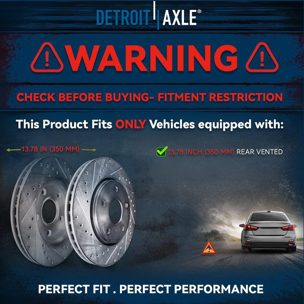 Detroit Axle - Rear Brake Kit for Jeep 2012-2020 Grand Cherokee 2018-2020 Dodge Durango 13.78' inch Drilled and Slotted Disc Brake Rotors Ceramic Brakes Pads with Hardware 2019 Replacement