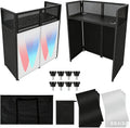 Portable DJ Facade Booth,52'L x 48'H x 26'W DJ Table Facade With White & Black Scrim,Foldable Metal Frame DJ Table Stand Station With Adjustable Feet for Party