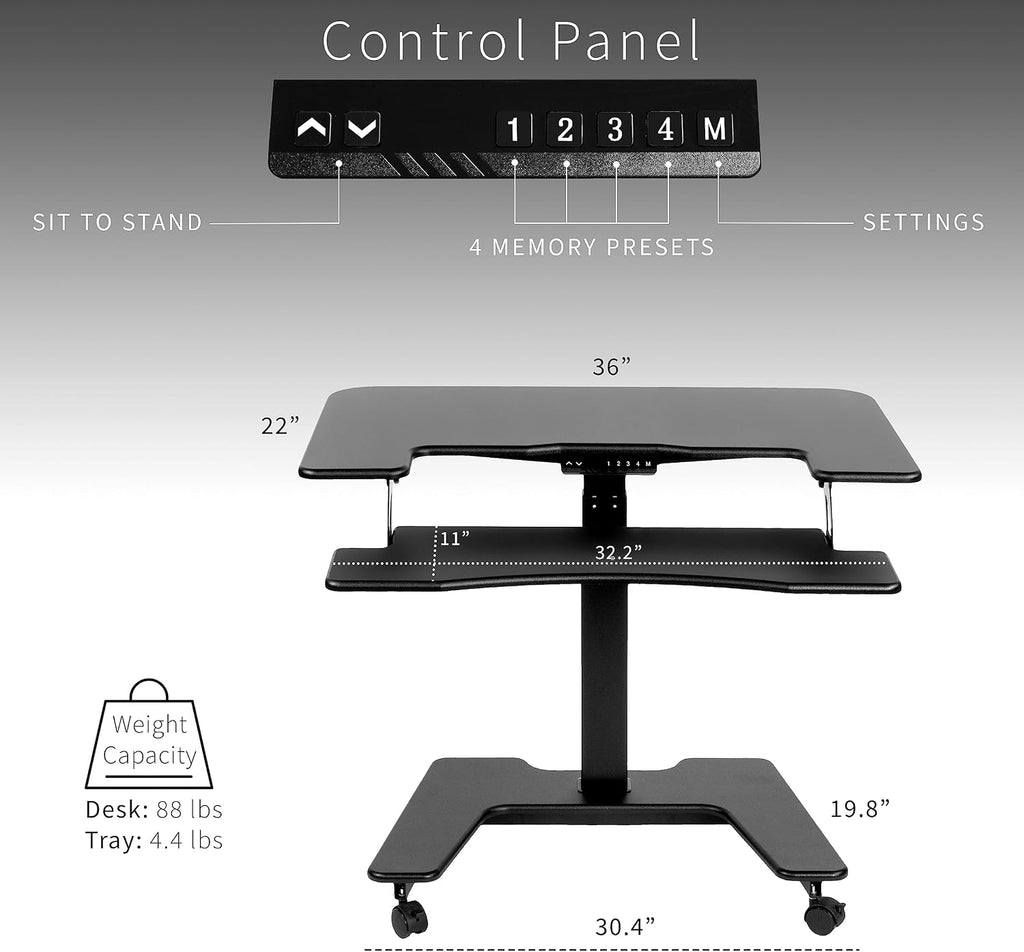 VIVO Black Electric Mobile Height Adjustable 36 inch Dual Platform Standing Desk with Wheels, Rolling Small Space Table, Sit Stand Workstation, DESK-V111VT