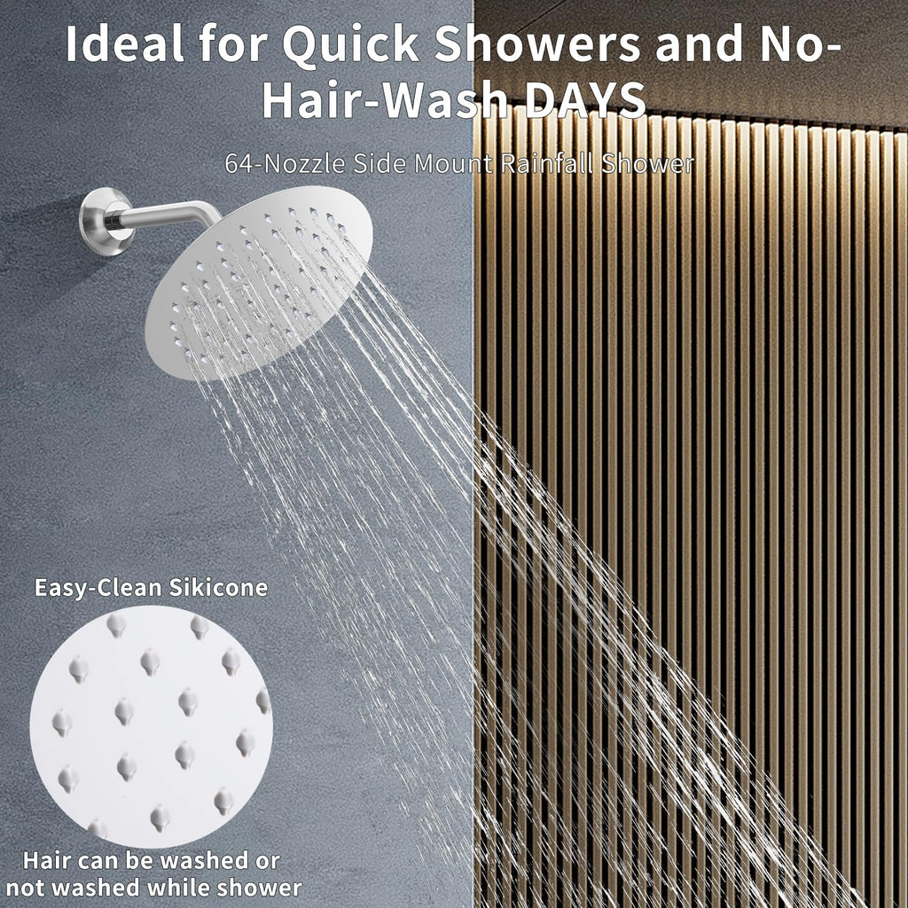 Chrome Shower Slide Bar System with 12inch Ceiling Rain Shower Head and 8inch Shower Faucet Set In Wall, Temperature Display Shower Faucet System Fixture with 2 in 1 Handheld Shower Wand