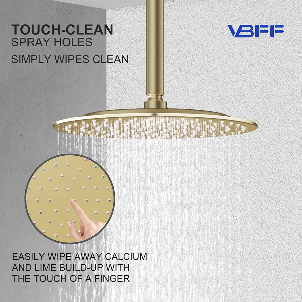 VBFF-Shower Head,rain shower head, 10 inch- Round Shower Head, 1.8 GPM Flow Rate, rainfall showerhead,VBFF12 (Brushed Gold)