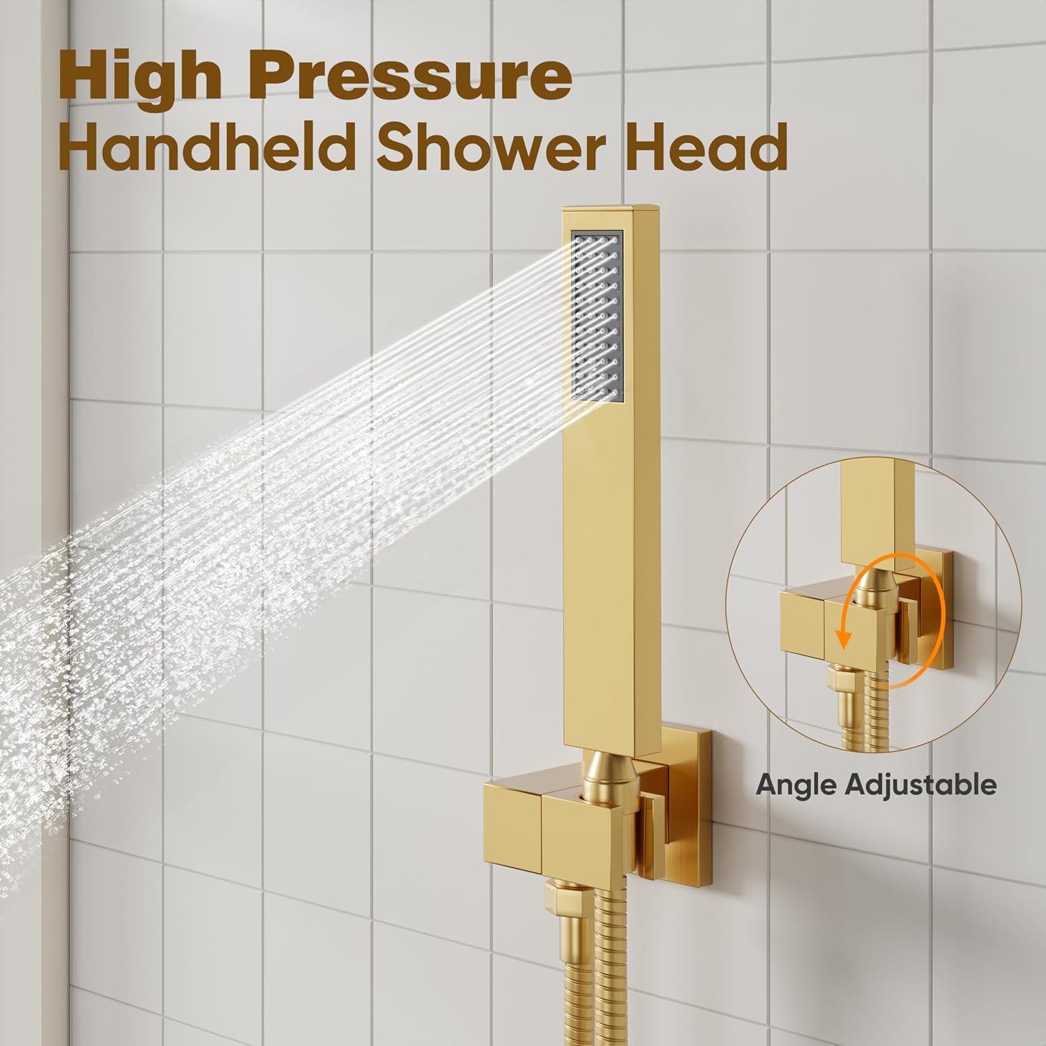 ESNBIA Gold Shower Head System, All Metal 12 Inches Ceiling Shower Faucet Set with Valve, Rain Shower Head with Handheld Spray Combo, Brushed Gold