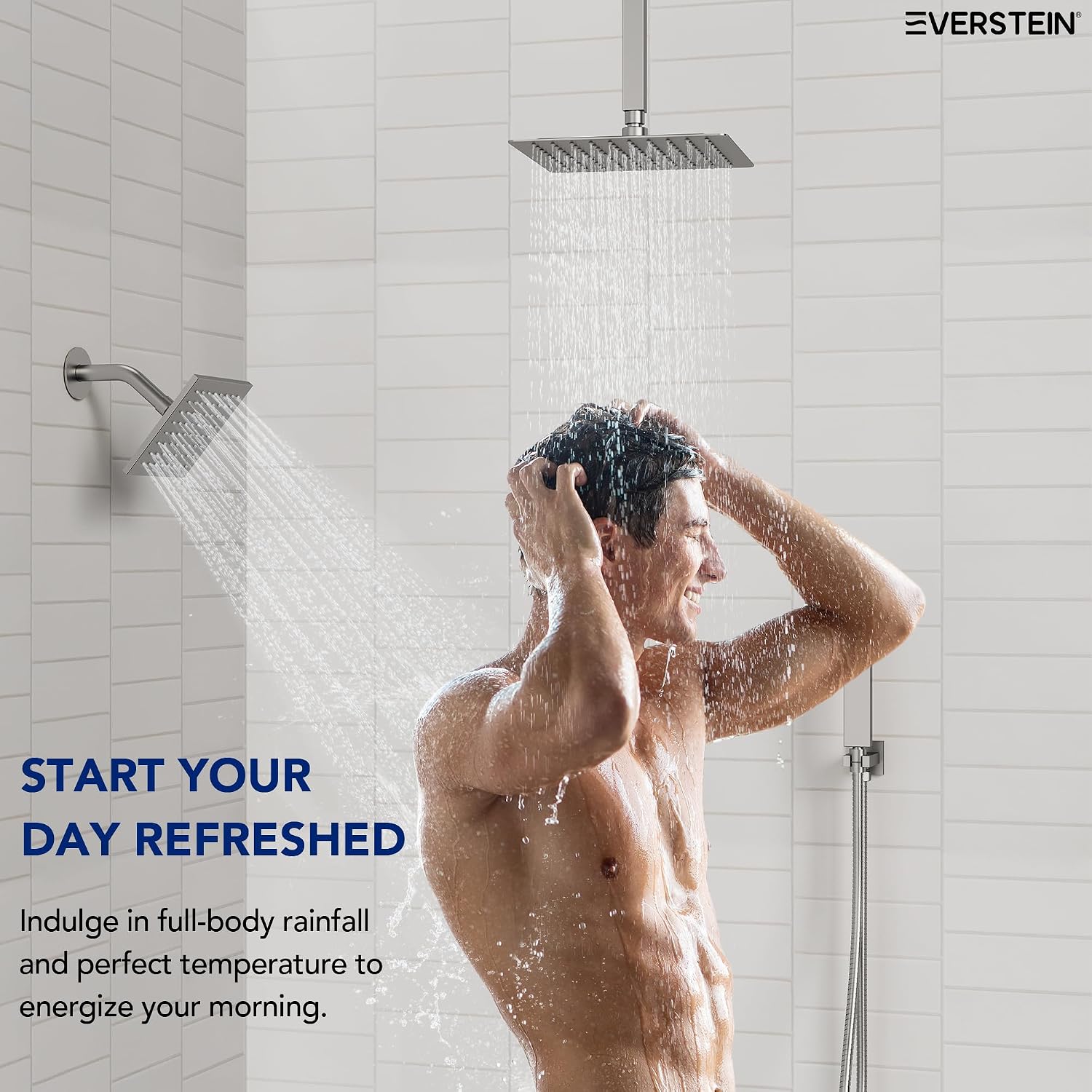 Ceiling Mount 12' High-Pressure Rainfall Shower Faucet, Dual Rainfall Shower Head System with Valve (Brushed Nickel)