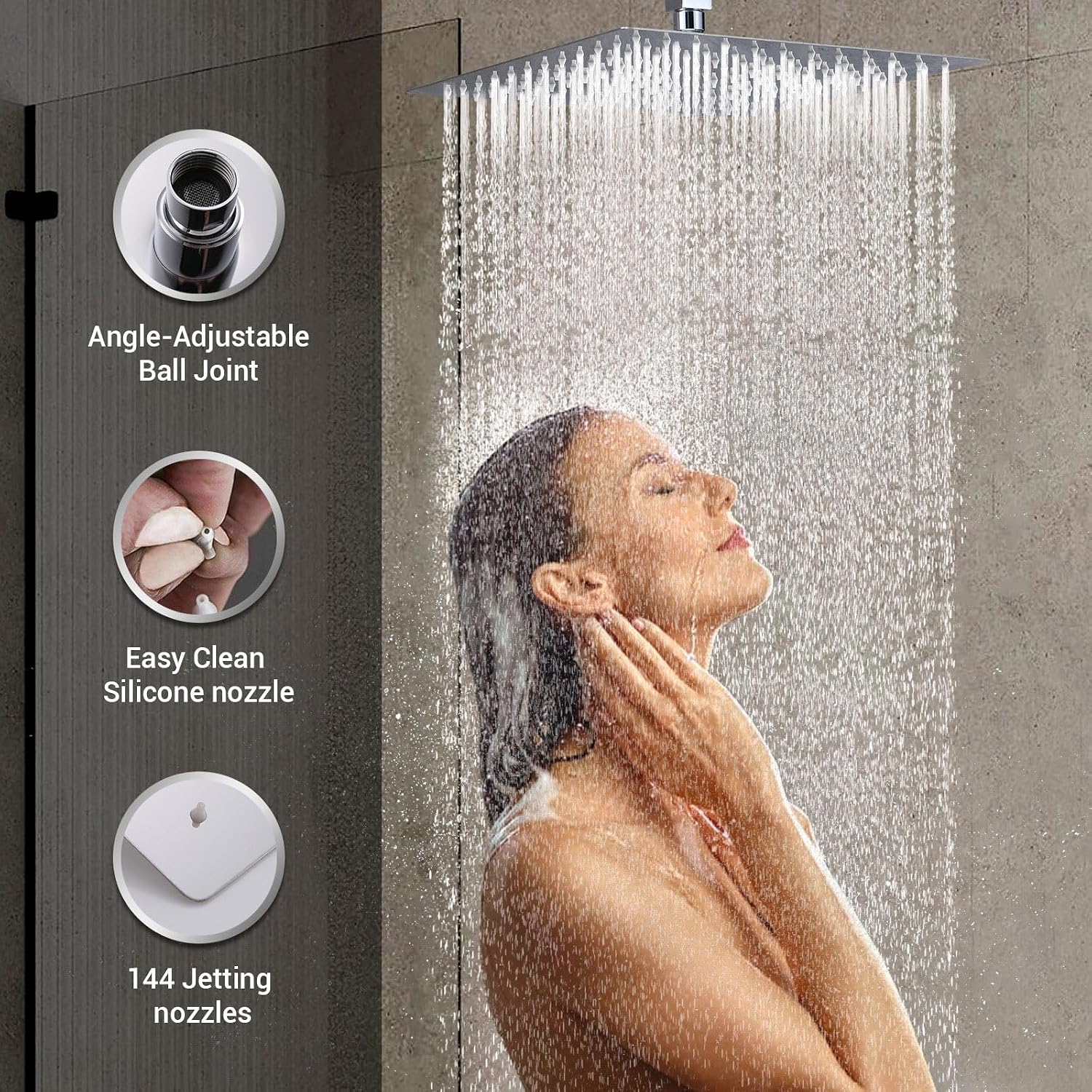 Full Body Rain Shower System with 4 Body Shower Jets & 12'' Wall Mount Rainfall Shower Head & Handheld, DASAN Multi Shower Head System Chrome Rain Shower Faucets sets Combo with Rough-in Valve