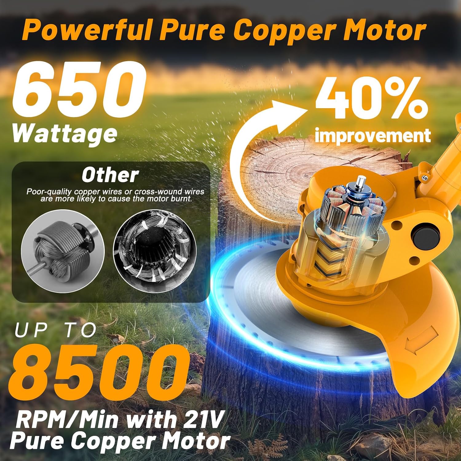 20000 RPM Electric Weed Wacker Cordless Weed Eater Battery Powered 21V, 4-in-1 Brush Cutter/String Trimmer/Grass Trimmer/Lawn Mower, 6″ Edger Stringless Weed Trimmer with Wheel & Blade,2 Battery