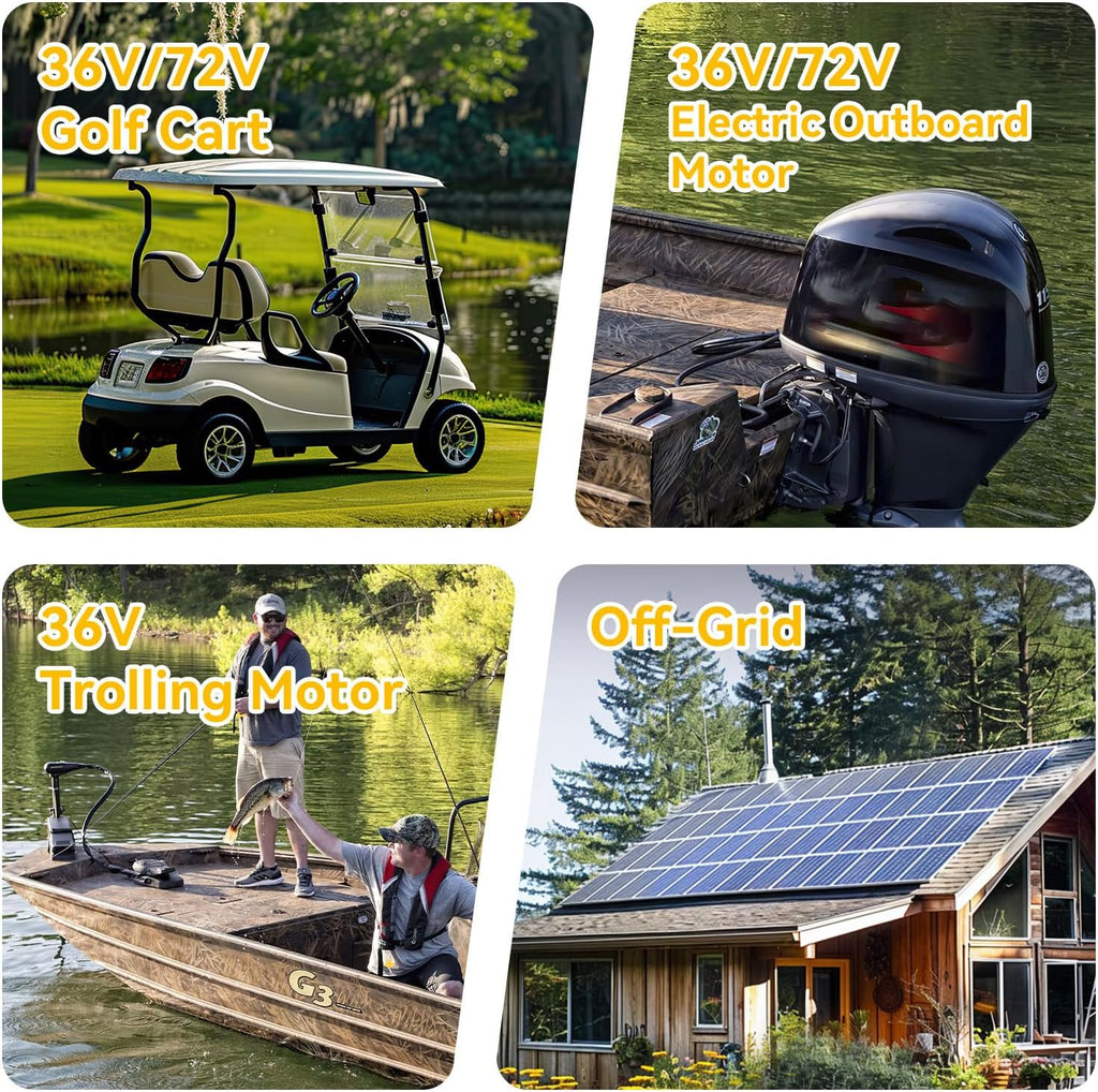 power queen 36V 100Ah Lithium Battery, LiFePO4 Battery Bluetooth 15000+ Cycles, Group 8D,Low Temp Protection for 36V-72V Electric Outboard Motors, Marine, Golf Cart E-Z-GO TXT, Off-Grid