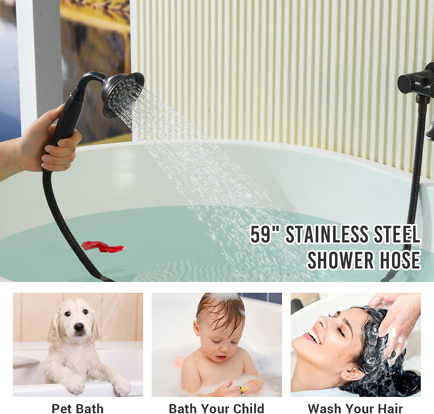 DASAN Antique Wall Mount Tub Filler Faucet with Hand Held Shower, Oil Rubbed Bronze Bathtub Faucet with Sprayer Wall Mounted Roman Bath Tub Faucet Set with High Flow Rough in Valve, AT201TF-ORB