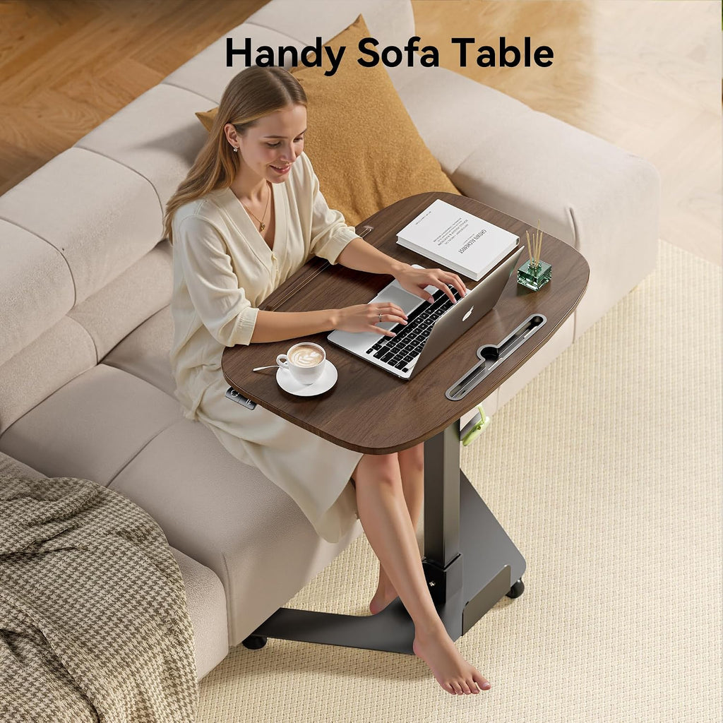 WALKINGDESK Folding Pneumatic Height Adjustable Mobile Standing Desk with 90° Tiltable Tabletop, 27.2x18.9 Inch Portable Laptop Desk with Wheels, Holds Up to 66.1lbs for Home Office, Black Walnut