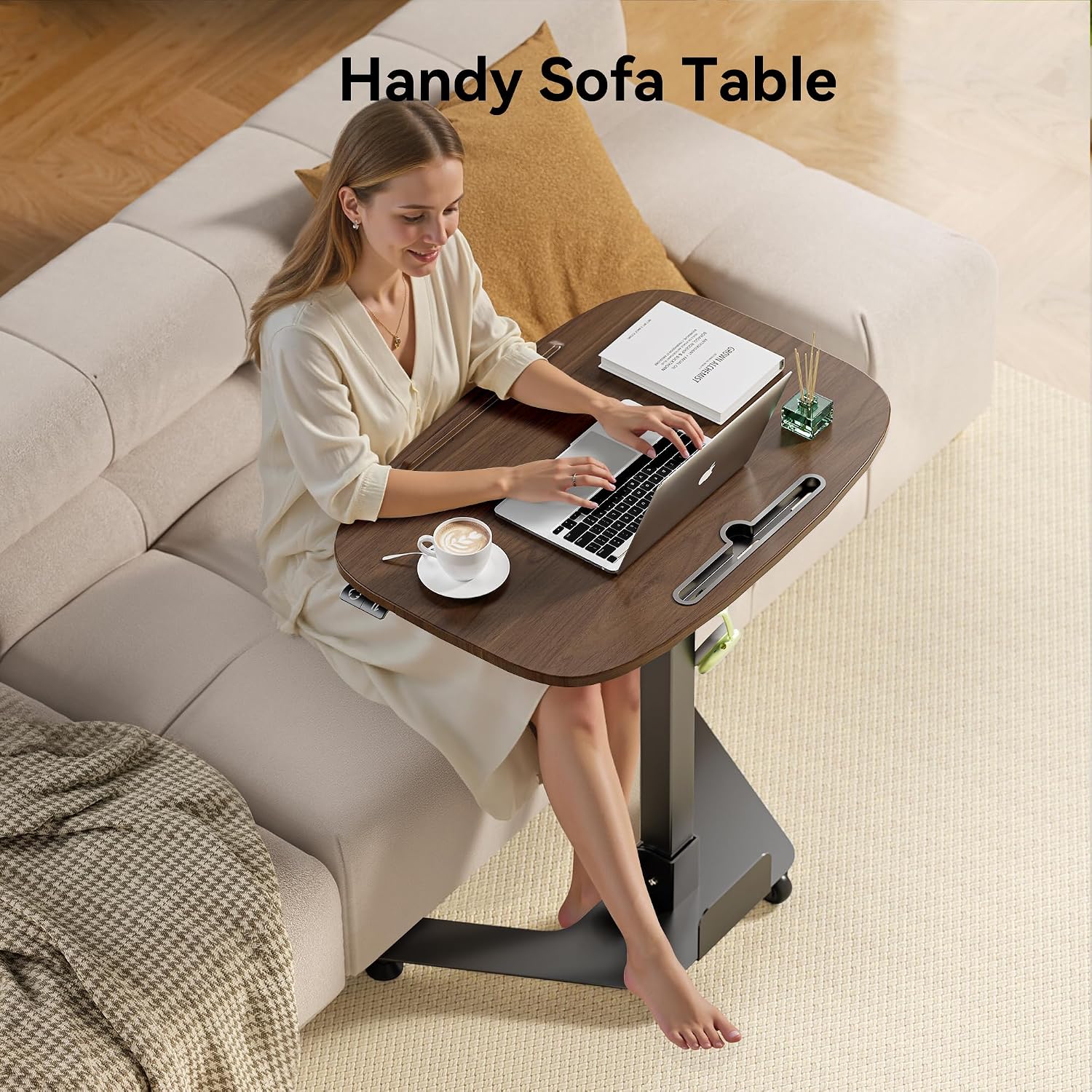 WALKINGDESK Folding Pneumatic Height Adjustable Mobile Standing Desk with 90° Tiltable Tabletop, 27.2x18.9 Inch Portable Laptop Desk with Wheels, Holds Up to 66.1lbs for Home Office, Black Walnut