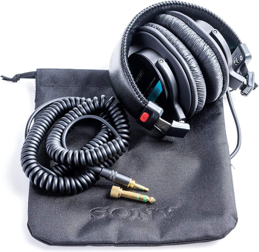 Sony MDR7506 Professional Closed Ear Headphones Bundle with FocusProAudio Compact 4-Channel Stereo Headphone Amplifier with DC 12V Power Adapter and Hard-Shell Case Bundle (3 Items)