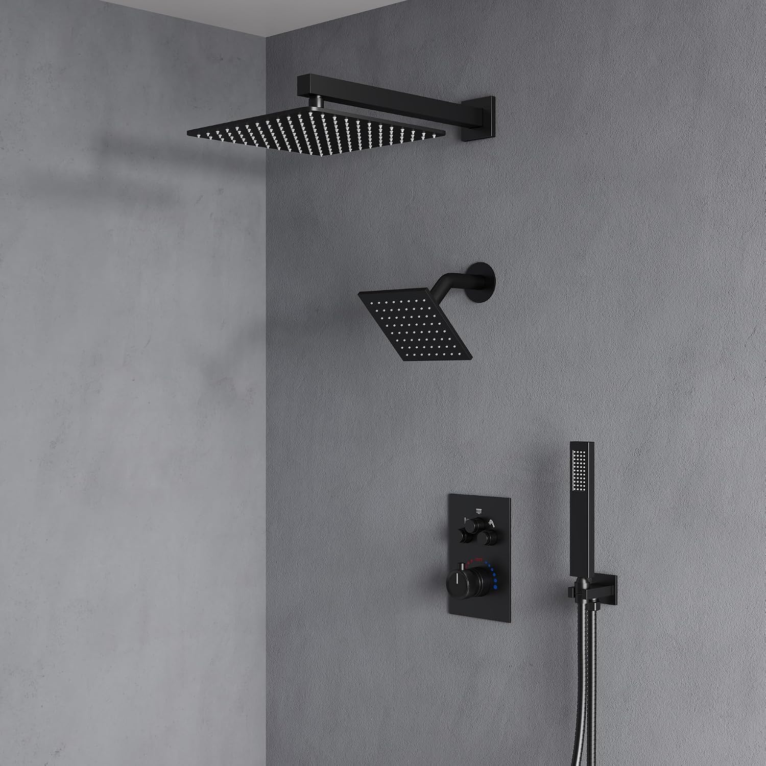 Wall Mount 12' High-Pressure Rainfall Shower Faucet, Dual Rainfall Shower Head System with Valve (Matte Black)