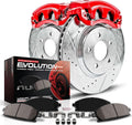 PowerStop Front Brake Kit for Ford Flex 2009-11 |Taurus 2010 |Lincoln MKS 2009-10 |MKT 2010 - Carbon-Fiber Ceramic Brake Pads + Drilled & Slotted Rotors + Red Powder Coated Calipers, KC5509