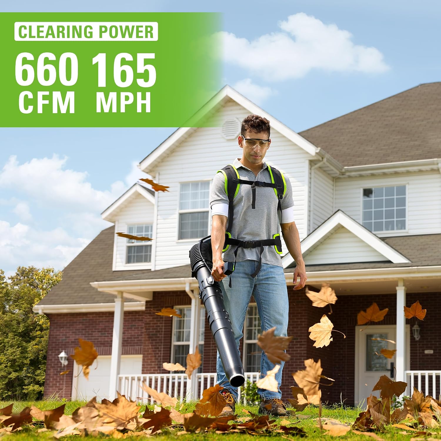 Greenworks 40V (165 MPH / 660 CFM / 75+ Compatible Tools) Cordless Brushless Backpack Leaf Blower, 8.0Ah Battery and Charger Included, Green
