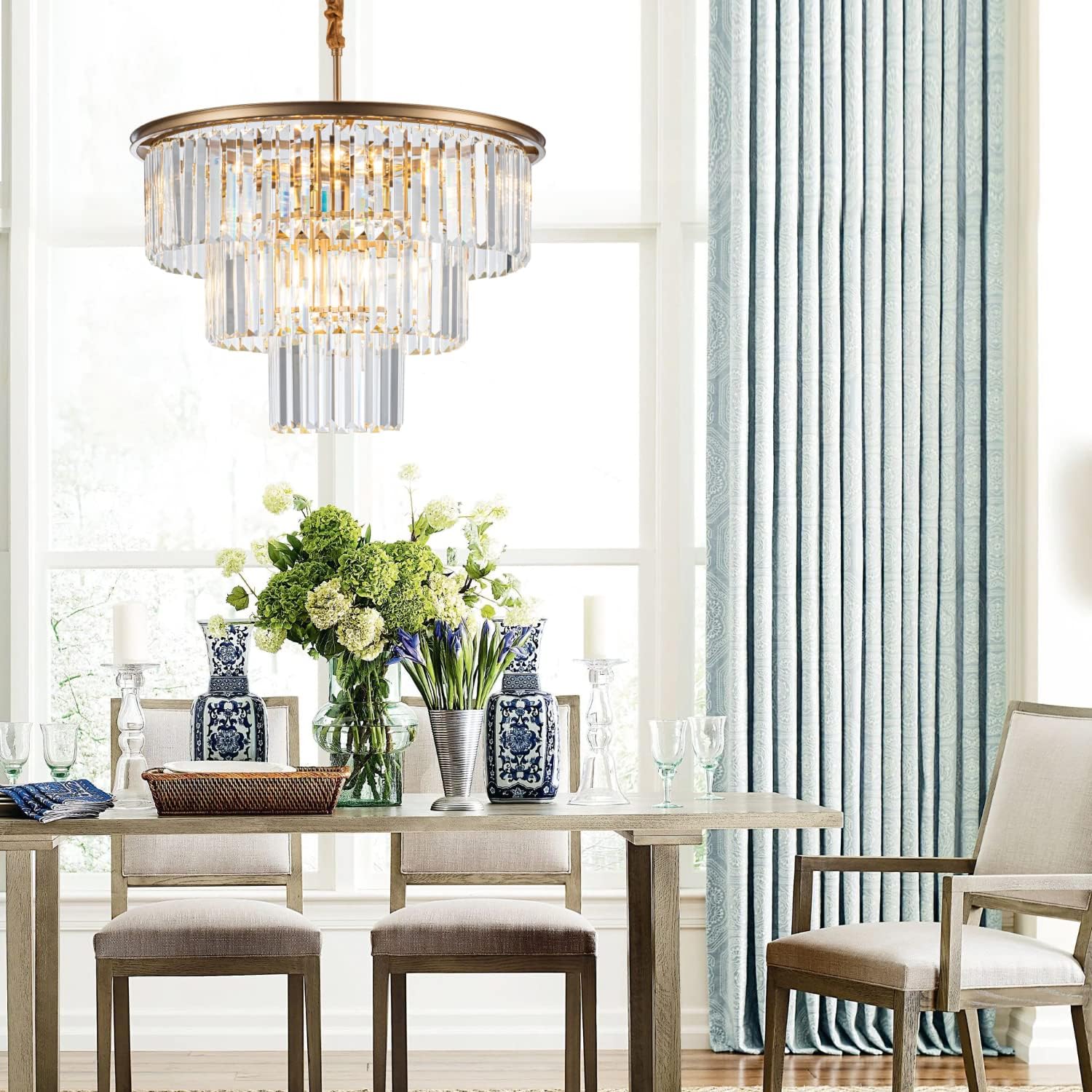 12-Light 23.64' Gold Modern Crystal Chandelier Crystal Pendant Chandeliers Light Fixture 3-Tier Hanging Lighting for Living Dinning Room Bedroom Foyer