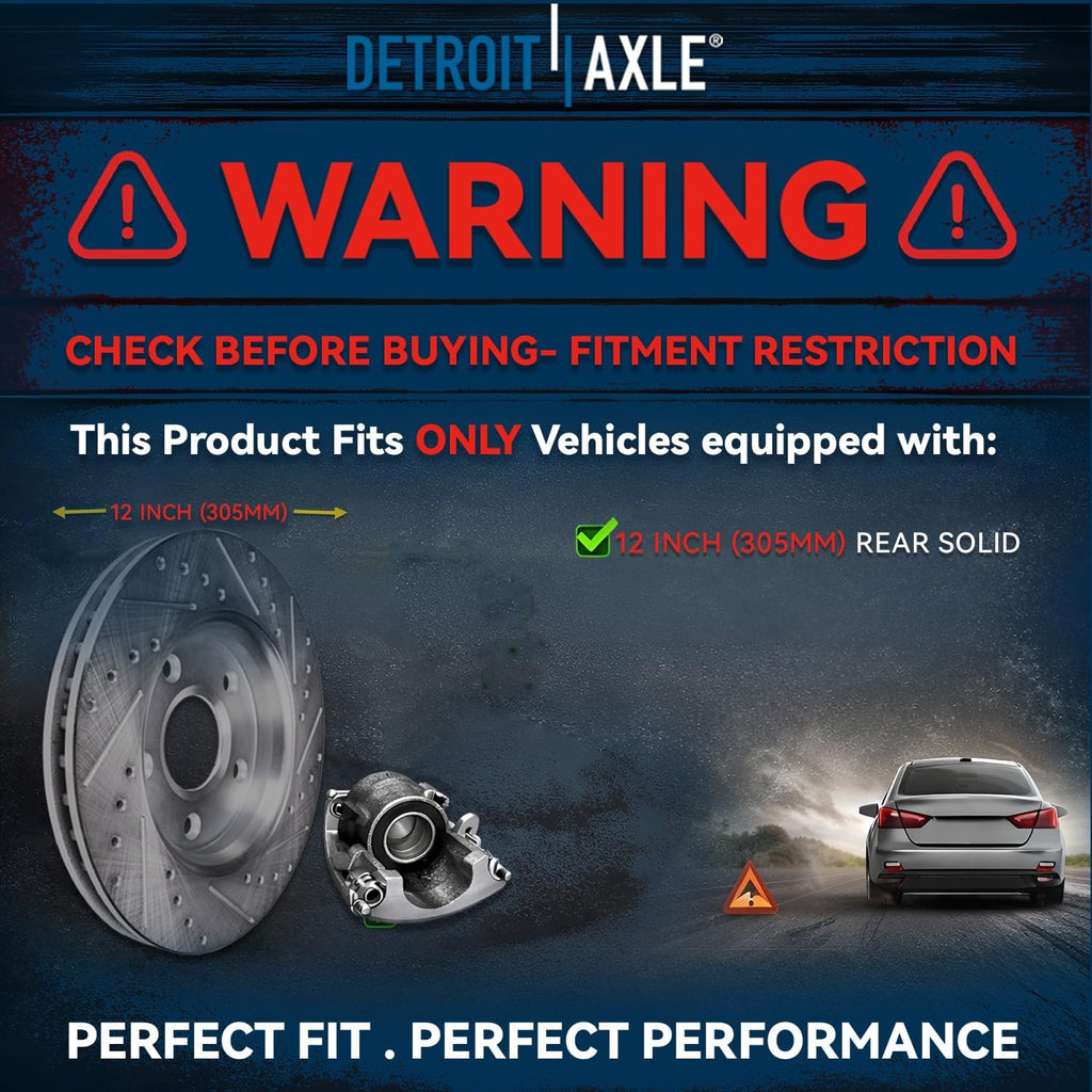 Detroit Axle - Rear Brake Kit for Dodge Grand Caravan Chrysler Town & Country Routan, Drilled Disc Brakes Rotors Ceramic Brake Pads Wheel Bearing Hubs Wheel Lug Nuts Replacement : 12 inch Rotor