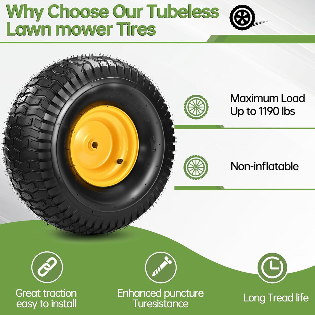 2PCS 20x10.00-8 Tubeless Lawn Mower Tire and Wheel, Replacement 20x10-8nhs Riding Lawn Mower and Tractor Rear Tire and Wheel Assemblies. 3/4' Borehole, and 3/16' Keyway, 3.5'Offset Hub, 4 Ply,1190 Lbs