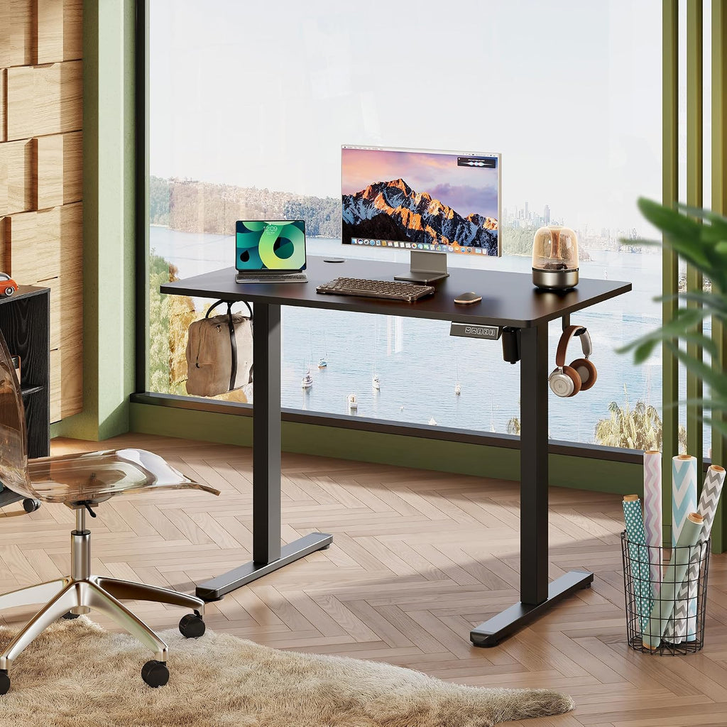 DEVAISE Whole Piece Standing Desk, 40 x 24 Inch Electric Standing Desk with Adjustable Height, 3-Preset Memory Sit Stand up Desk, One Piece Desktop Computer Desk for Home, Office (Black)