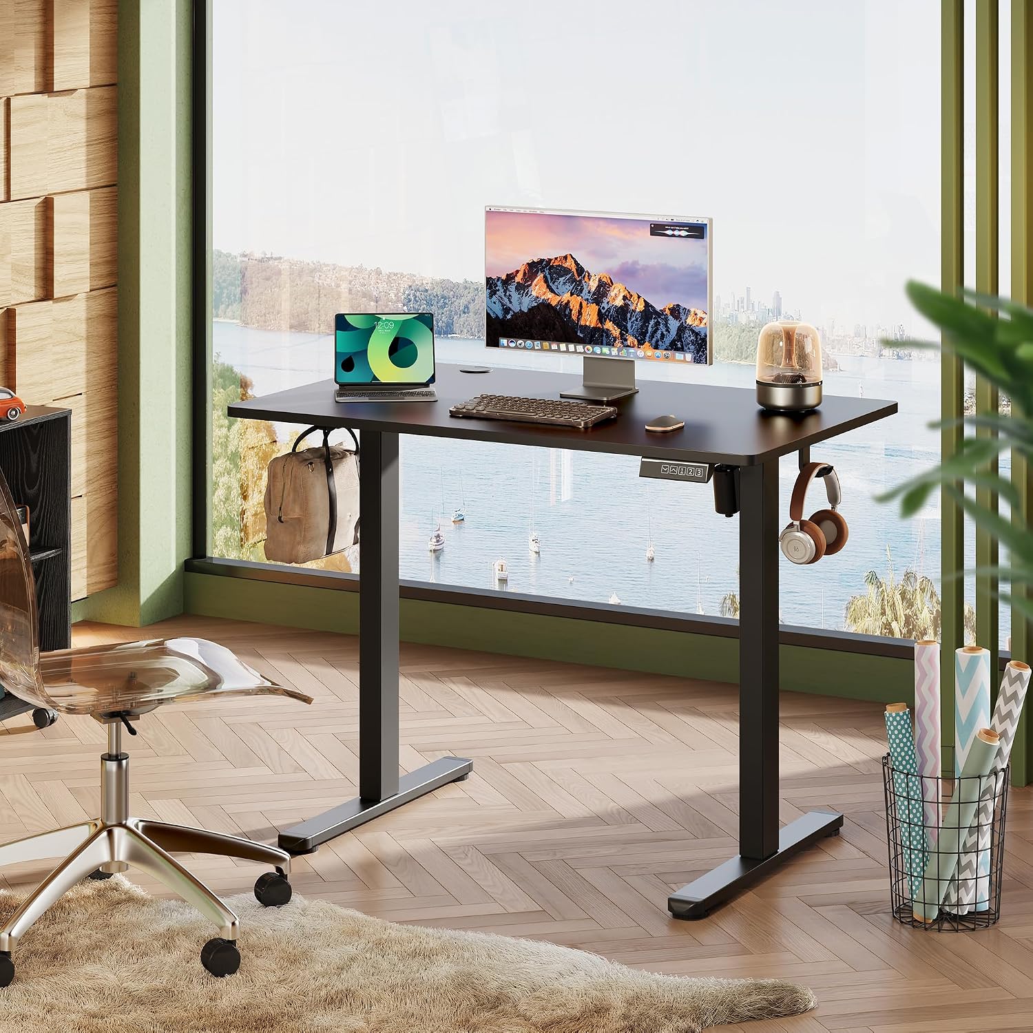 DEVAISE Whole Piece Standing Desk, 40 x 24 Inch Electric Standing Desk with Adjustable Height, 3-Preset Memory Sit Stand up Desk, One Piece Desktop Computer Desk for Home, Office (Black)