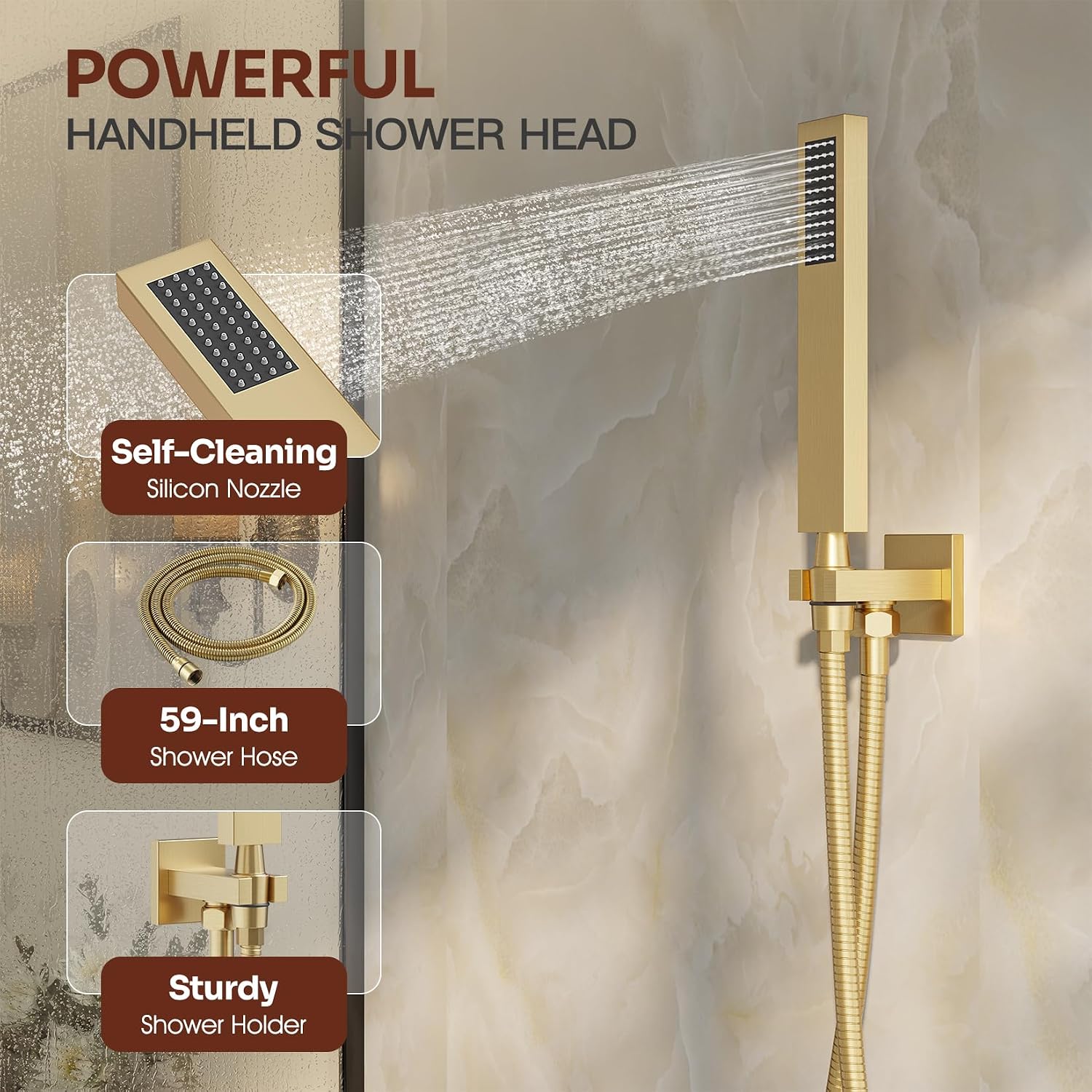 Ceiling Mount Shower System, Gold Shower Faucet Set with 12-Inch Rain Showerhead and Handheld Spray Combo, High-Pressure Showerheads Set with Valve and Trim Kit, Brushed Gold