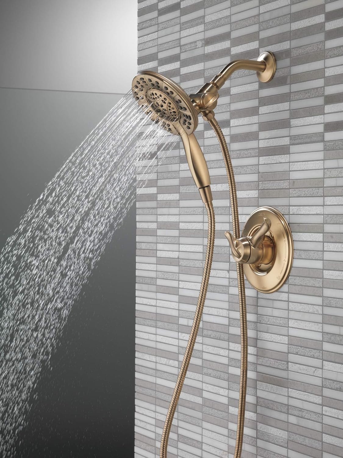 Delta 4-Setting In2ition 2-in-1 Dual Shower Head with HandHeld Spray, Brushed Gold Detachable Shower Head with Hose, Showerhead, 1.75 GPM Flow Rate, Champagne Bronze 58499-CZ