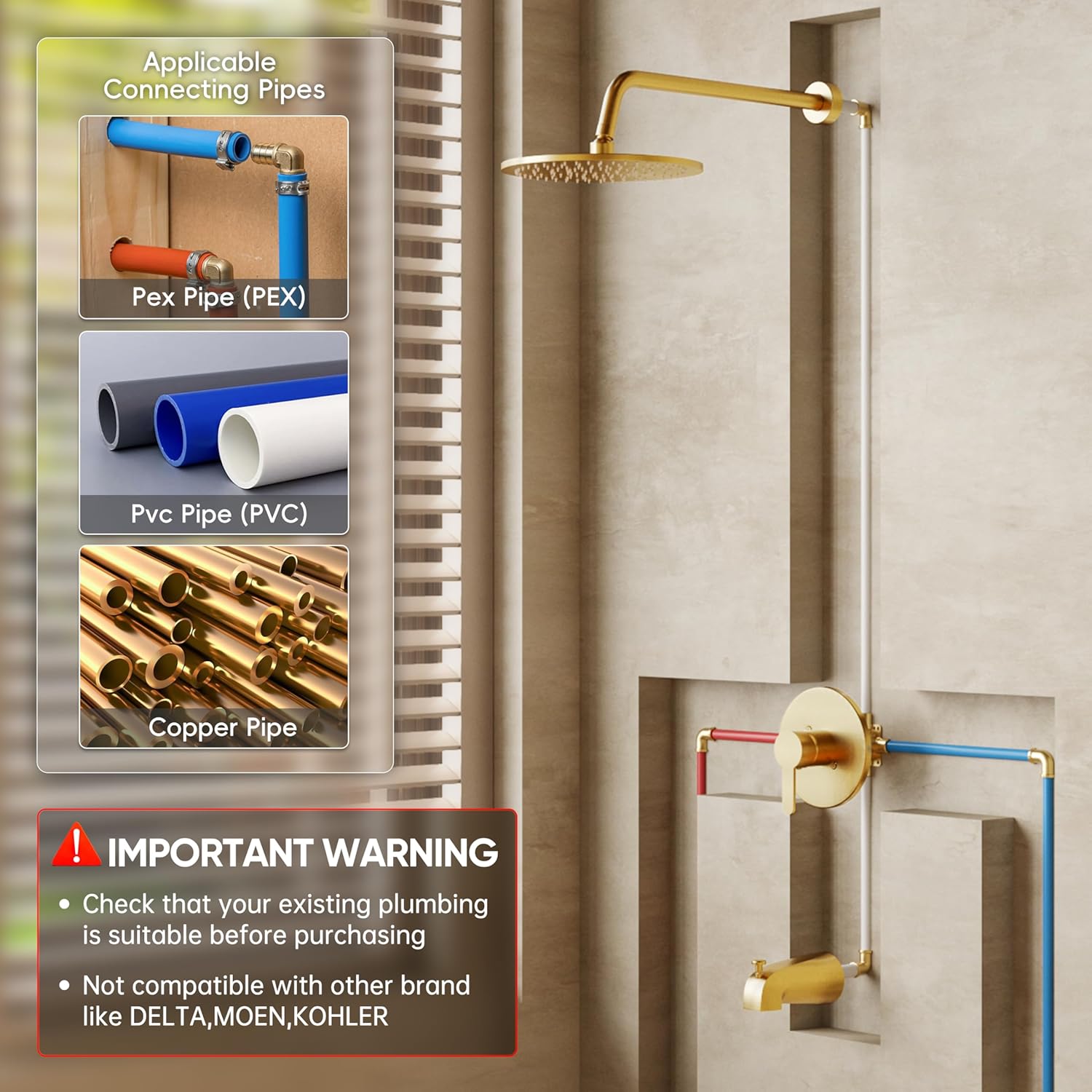 Tub Shower Faucet Set, Tub and Shower Trim Kit with 10 Inch High-Pressure Rian Shower Head,Shower Head and Handle Set, Brushed Gold