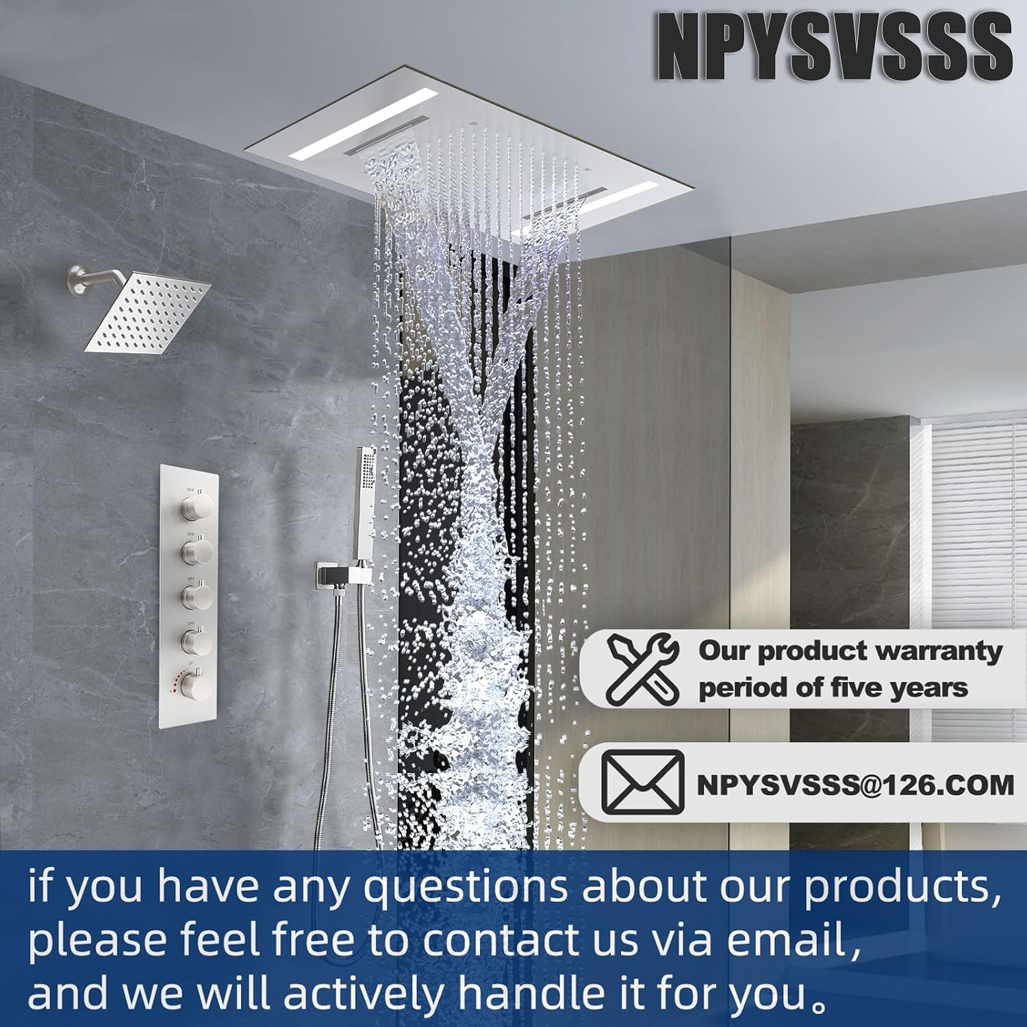 Dual Rain Shower Head Thermostatic Luxury Spa Shower System And Ceiling Mount 14x20 Inch LED 4 Functions with 6 Inch Wall Head Shower Faucet Set,Brushed Nickel