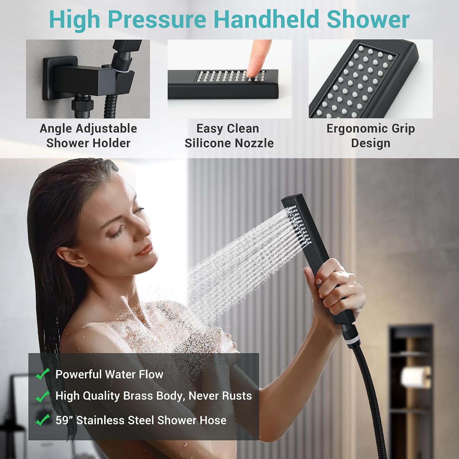 Luxury Dual-Zone Rain & Waterfall Shower Head for 2-Person, Matte Black Thermostatic Shower System with 32-Inch Flush Mount Shower, Full body Shower Faucet Set with Handheld Sprayer & 6 Jets
