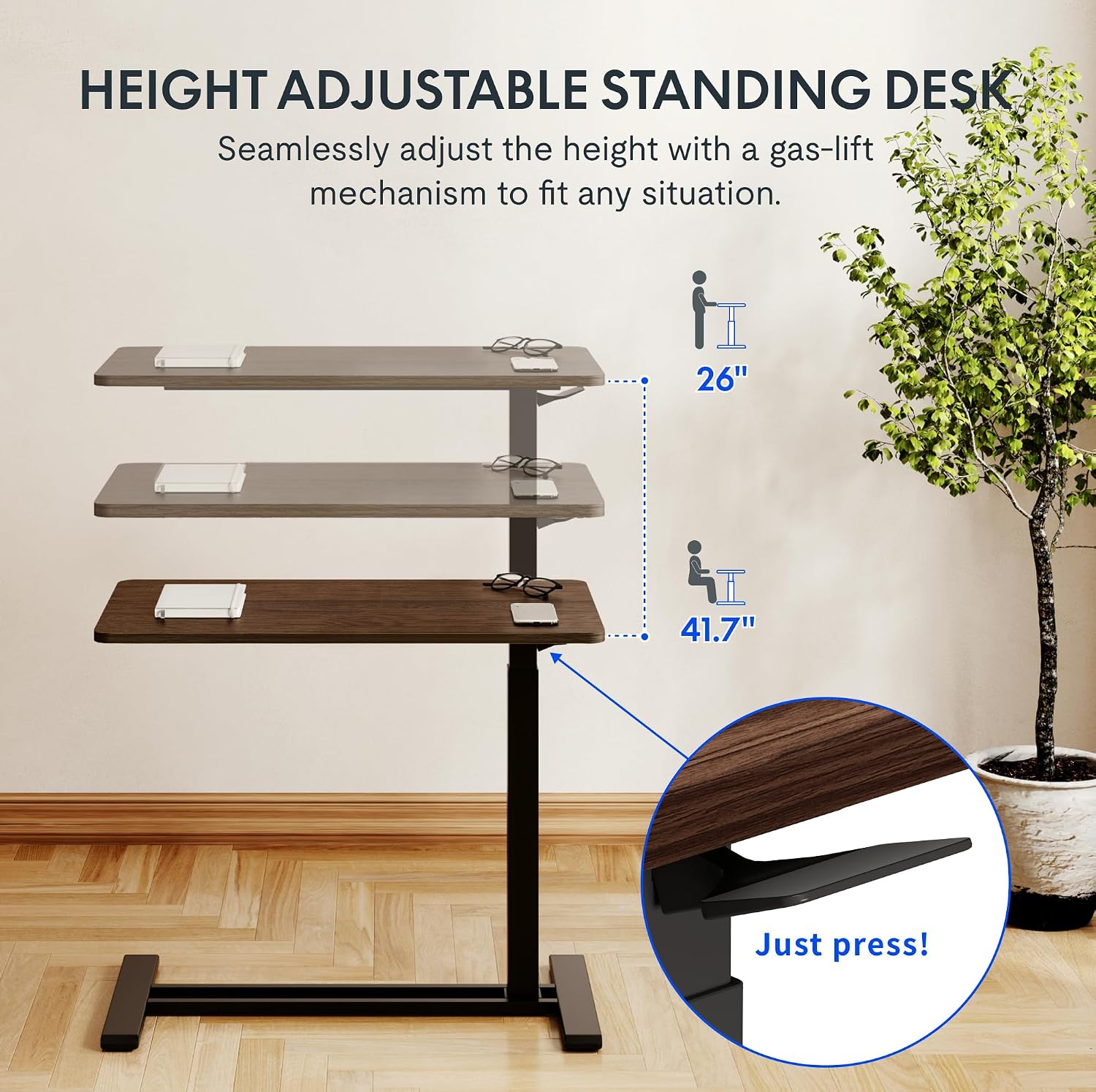 FLEXISPOT Adjustable C Table with Wheels, Mobile Snack Side End Table Sofa Couch Bedside Table Laptop Rolling Cart TV Tray Night Stand for Small Space Side Table(27.6' W x 15.7' D,Rustic Brown)
