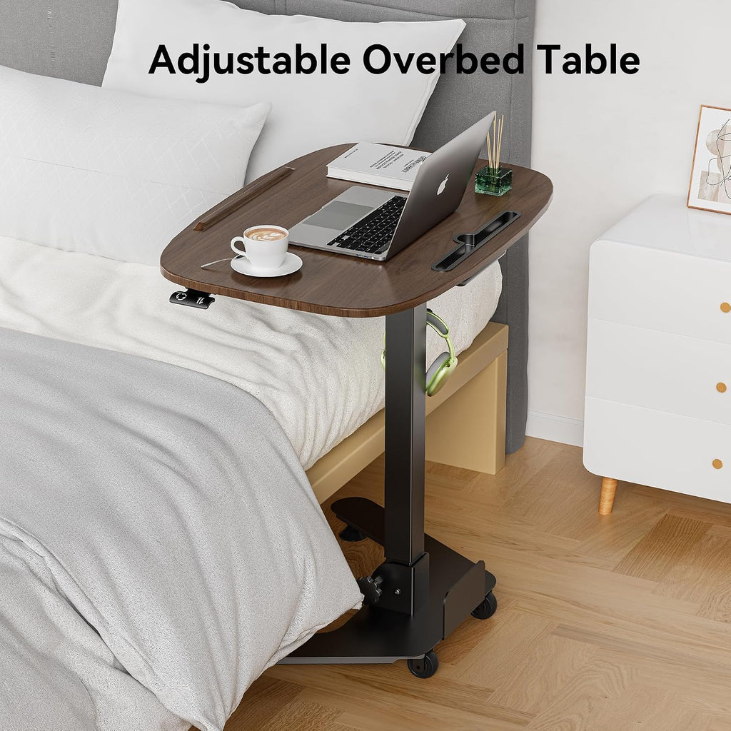 WALKINGDESK Folding Pneumatic Height Adjustable Mobile Standing Desk with 90° Tiltable Tabletop, 27.2x18.9 Inch Portable Laptop Desk with Wheels, Holds Up to 66.1lbs for Home Office, Black Walnut