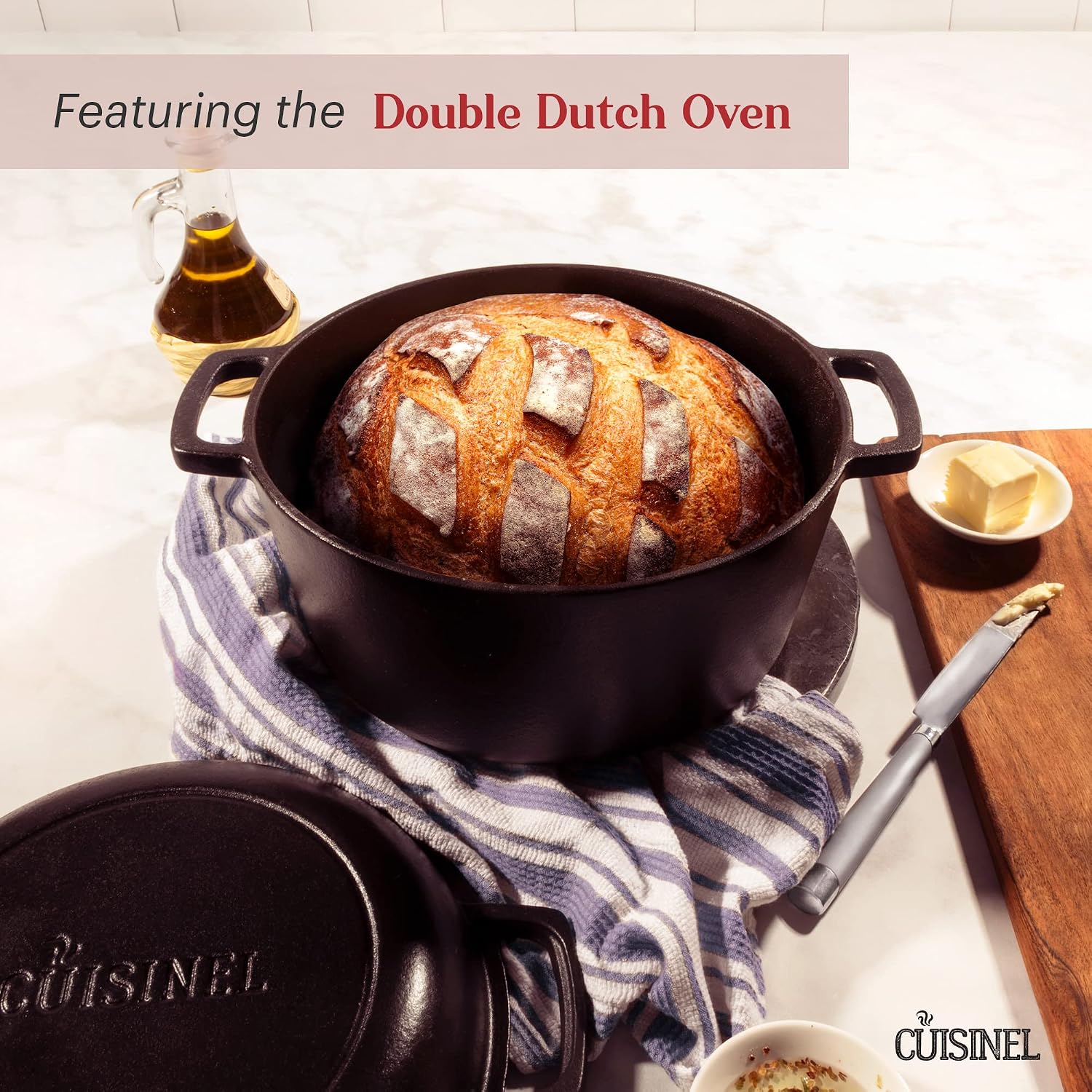 Cuisinel Cast Iron Cookware 18-Piece Set - Pre-Seasoned 6' + 8' + 10' + 12' Skillet + Grill Pan+Lid + Griddle + Pizza Pan + Dutch Oven+Pan Cover + Panrack + Silicone Handle Grips + Pan Scraper/Cleaner