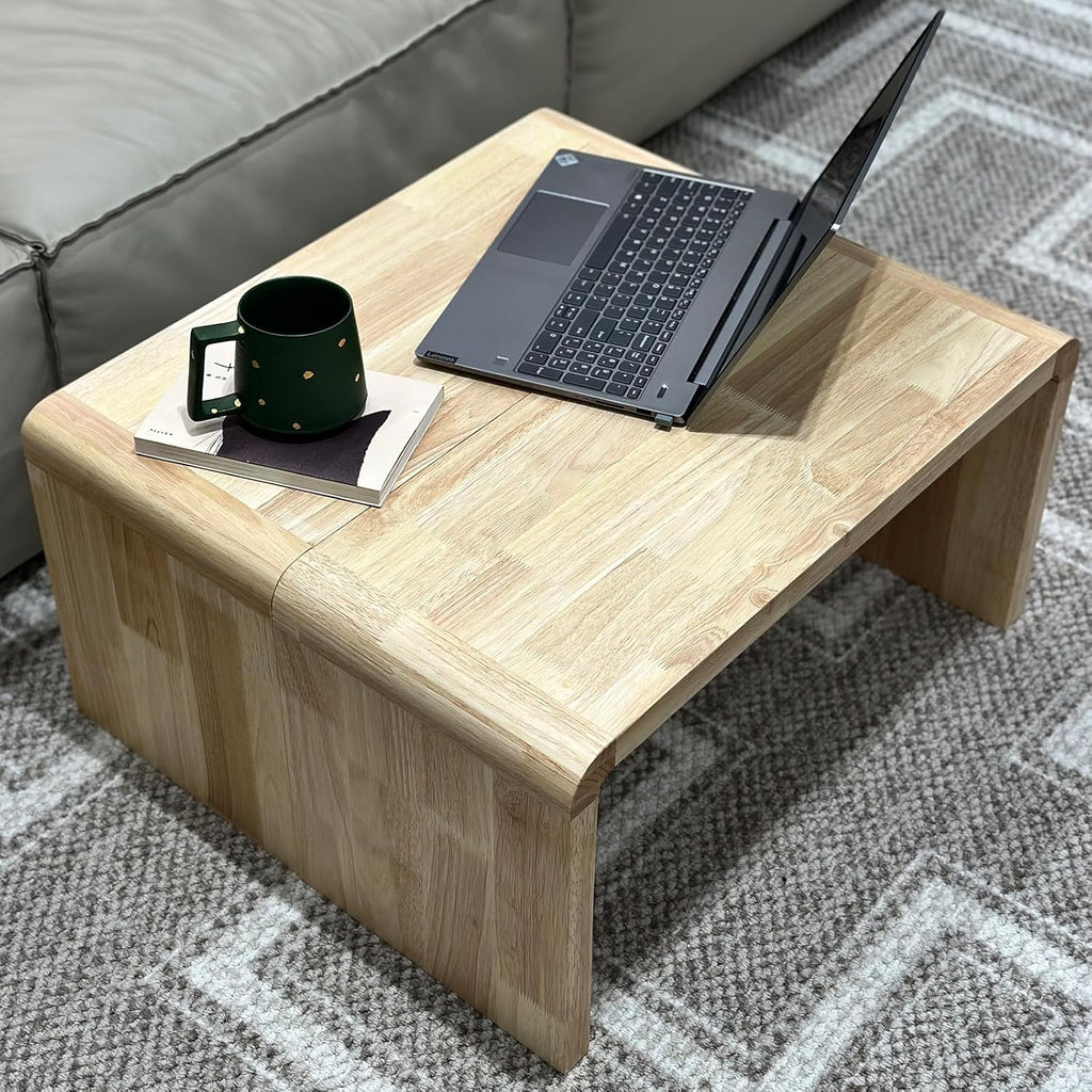 C Shaped End Table, Solid Wood Sofa Side Table for Couch, Bed, and Living Room, Space-Saving Small Snack Table for Bedroom, Office, or Balcony, Wooden Nightstand for Laptop and Narrow Spaces