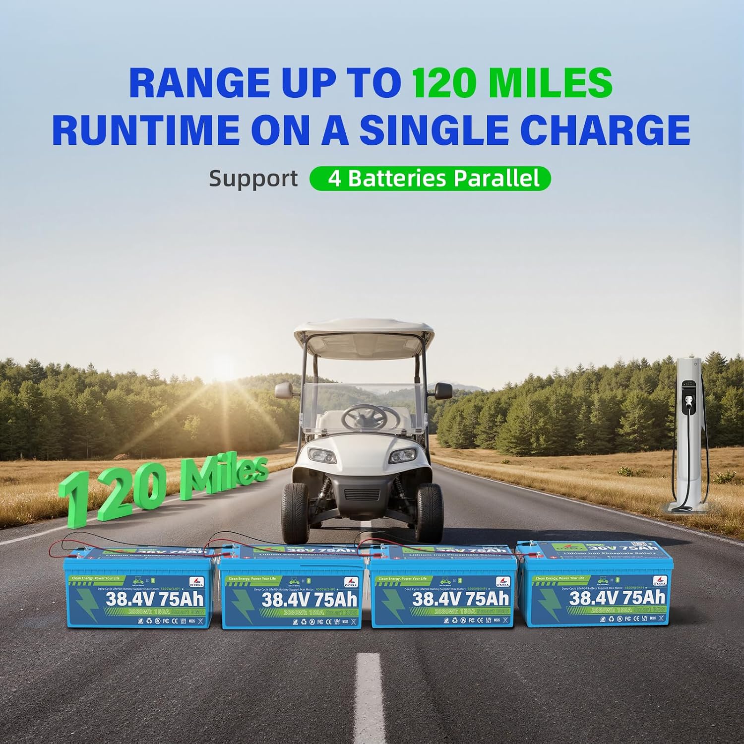 36V 75Ah LiFePO4 Battery (38.4V 2880Wh) - 10-Year Lifespan, Max 4500W (6HP) | Bluetooth 200A BMS, Touch LCD, 43.8V 15A IP67 Charger, Mounting Bracket | Ideal for Golf Carts, Trolling Motors, Solar