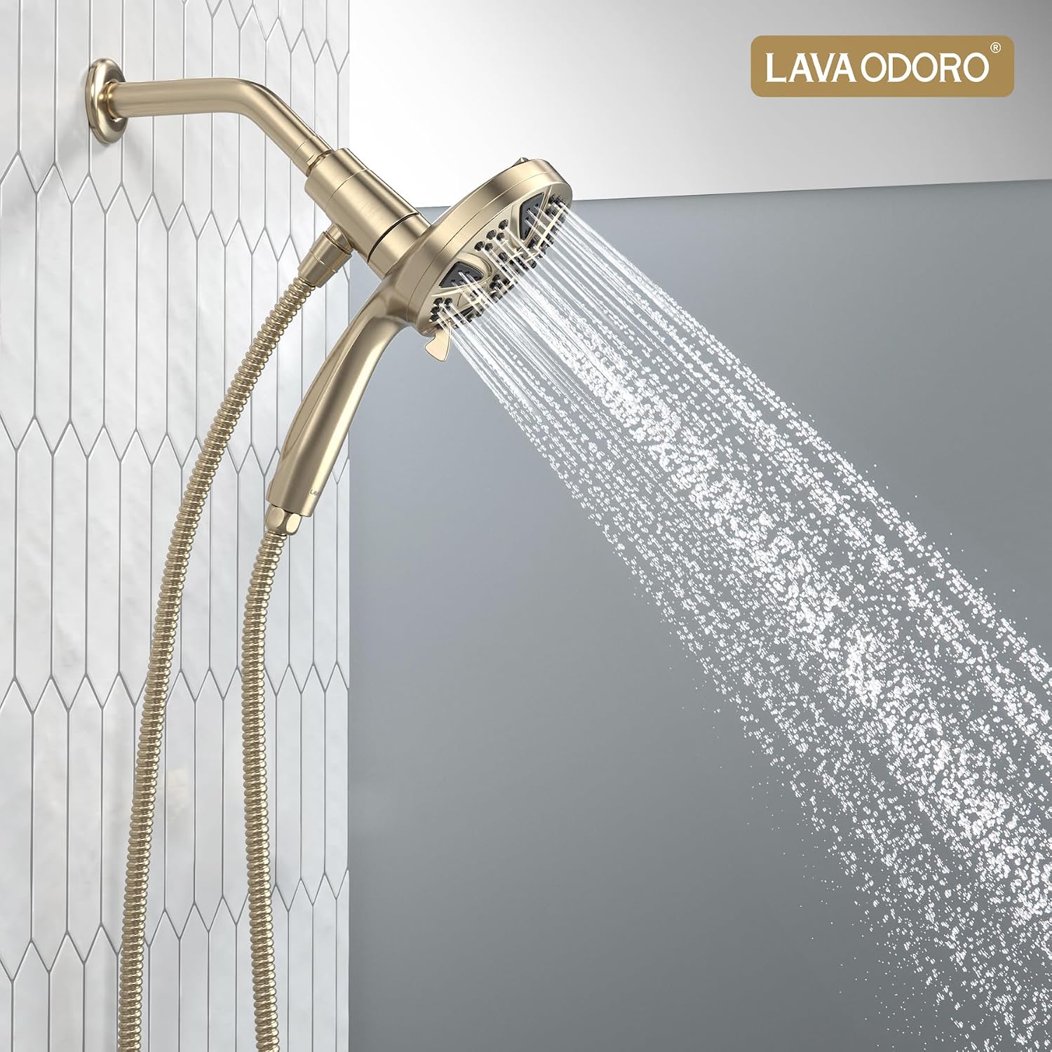 LAVA ODORO Handheld Shower Head with Magnetic Docking System, 10-Function High Pressure Detachable Shower Head, 5-inch Showerhead with 72 Inch Hose, Champagne Gold, SH180-CB