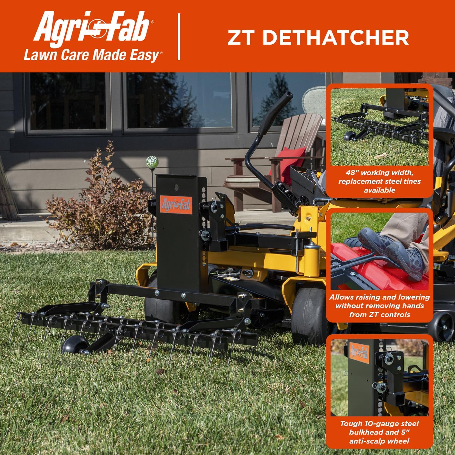 Agri-Fab 45-0629 48' Zero Turn Riding Lawn Mower Front Mount Dethatcher Attachment; 24 Durable Spring Tines, Penetrates and Turns Up Dried Grass, Weeds