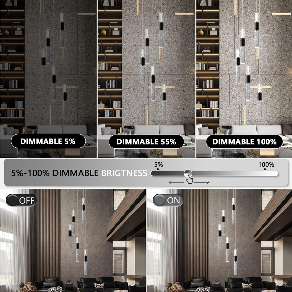 5-Light Modern Pendant Lights Kitchen Island Lighting Fixture,Dimmable Mordern LED Pendant Light with Remote,Black Gold Modern Led Chandelier for Dining Room