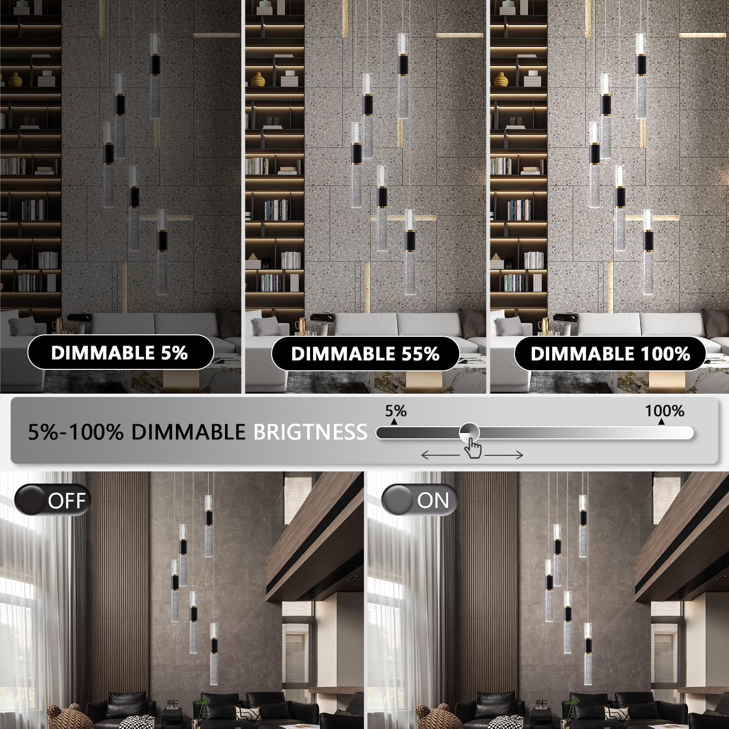 5-Light Modern Pendant Lights Kitchen Island Lighting Fixture,Dimmable Mordern LED Pendant Light with Remote,Black Gold Modern Led Chandelier for Dining Room