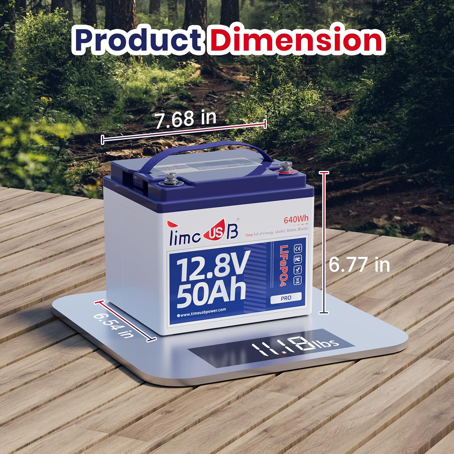 Timeusb 12.8V 50Ah LiFePO4 Battery Built-in 50A BMS, 15000+ Deep Cycle Lithium Batteries with Grade A Battery Cells for Solar System, Home Back Up, RV, Kayak etc