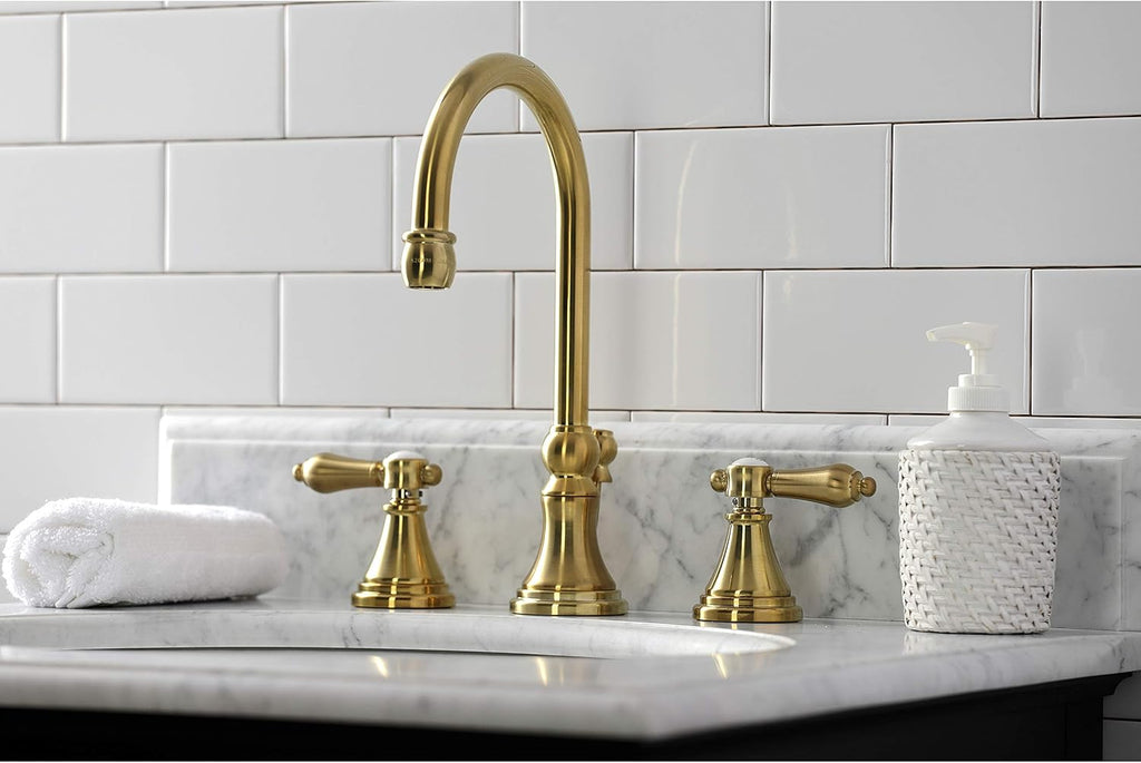 Kingston Brass KS2987BAL Heirloom Widespread Bathroom Faucet with Brass Pop-Up, Brushed Brass