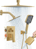Woindo Shower Faucet Set, 10' Ceiling Mount Rainfall Shower System with 2 Rain Shower Head and Multi-function Handheld Head Push Button Diverter Shower Faucet Trim Kit