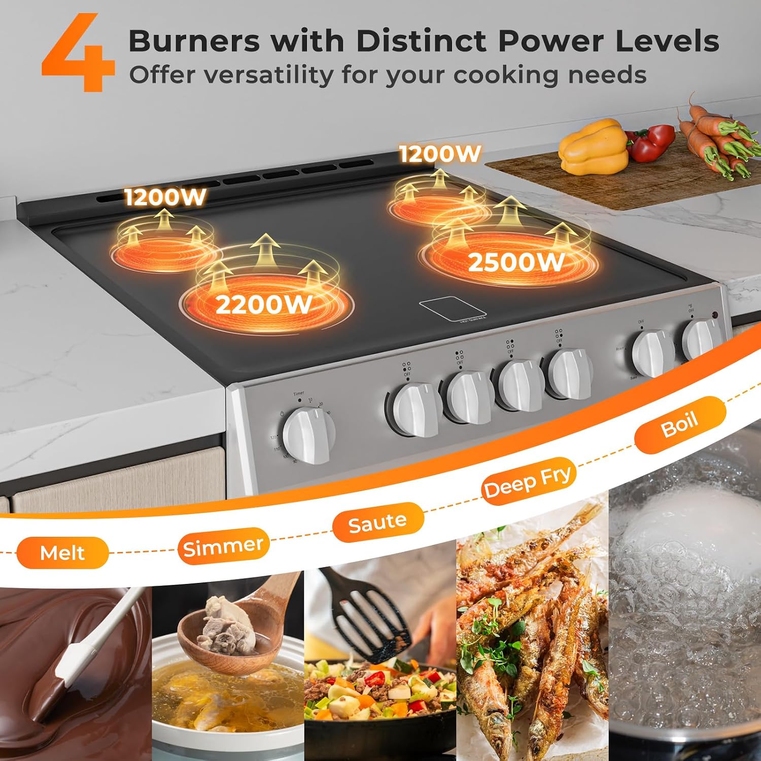 COSTWAY Electric Range, 30 Inch Freestanding & Slide-in Kitchen Stove with 4 Burners Ceramic Cooktop, 5.1 Cu.Ft. Capacity, Stainless Steel Convection Oven with 3 Cooking Modes and 10-120 Mins Timer