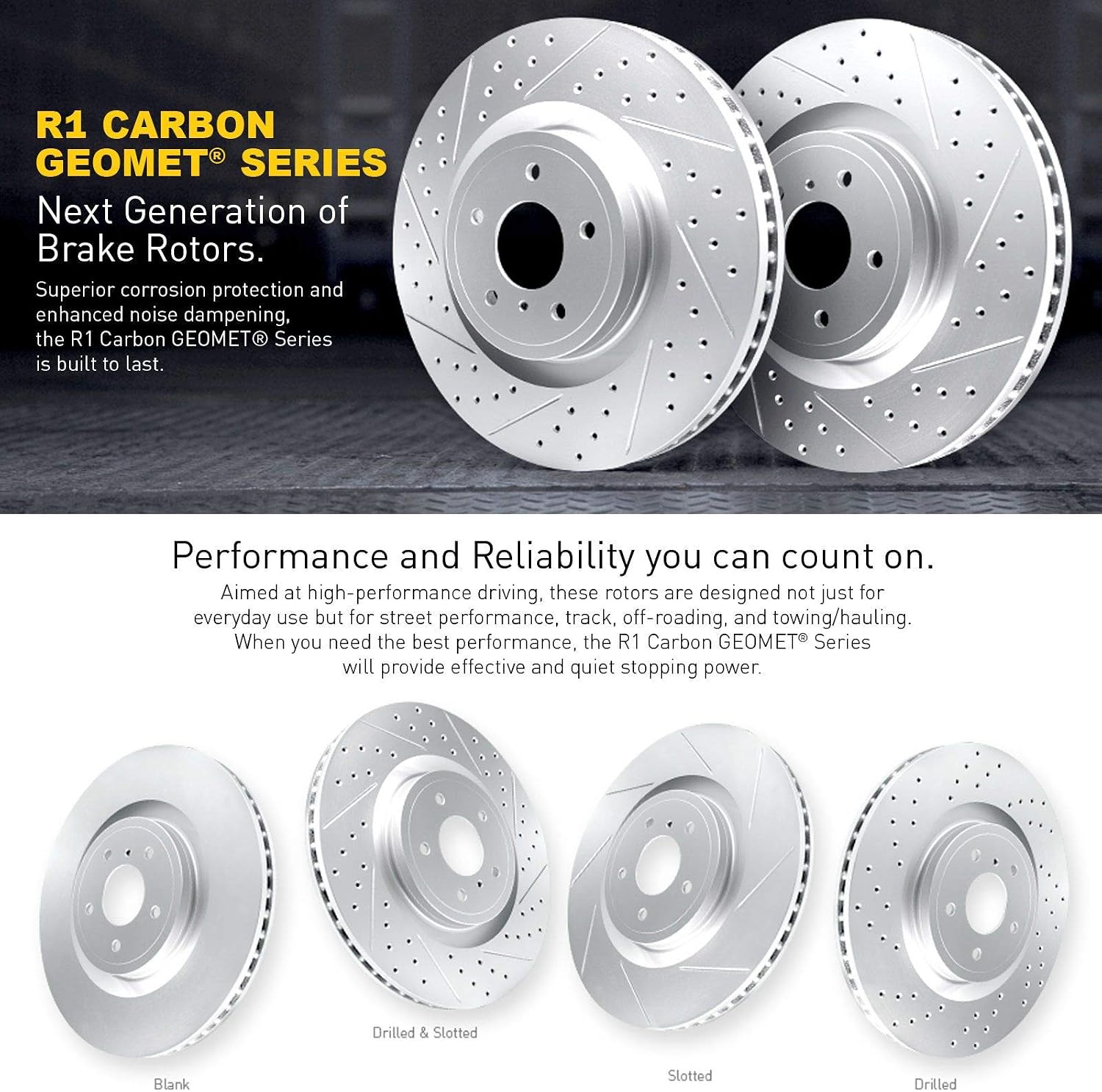 R1 Concepts Front Brake Kit Fits 2006-2008 Jaguar S-Type; 2006-2009 Jaguar Super, XJR; 2009-2015 Jaguar XF; 2010-2019 Jaguar XJ| Ceramic Brake Pads and Drilled Slotted Brake Rotors| 14.0' Front