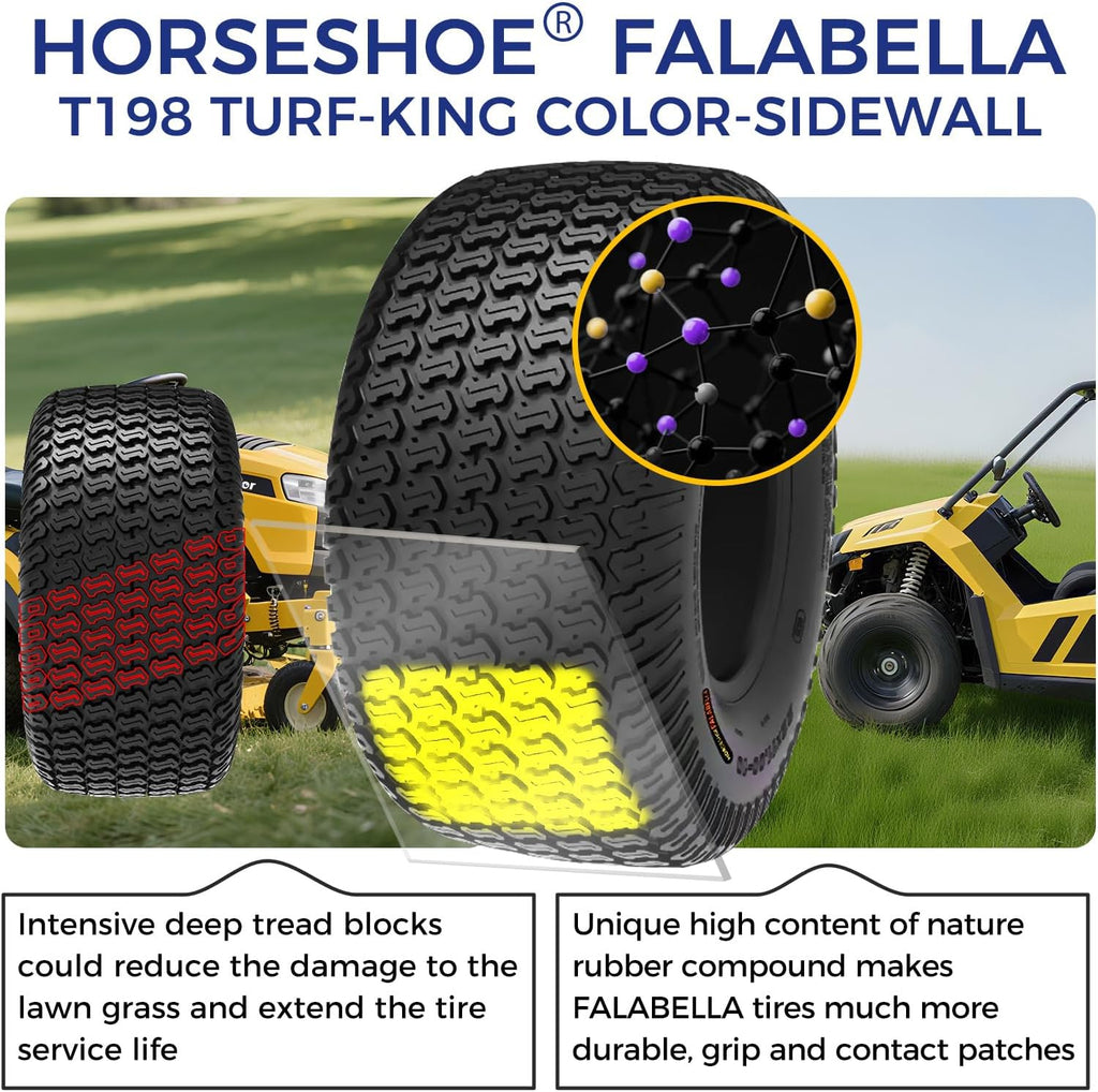 HORSESHOE FALABELLA 2 New 23x10.50-12 / 23x10.5-12 8PR T198 TURF-KING LAWN MOWER GOLF TIRES 23x10.5x12 LRD Heavy Duty Color-Sidewall 2-Year Warranty Deeper Tread-Depth (23x10.50-12 8Ply)