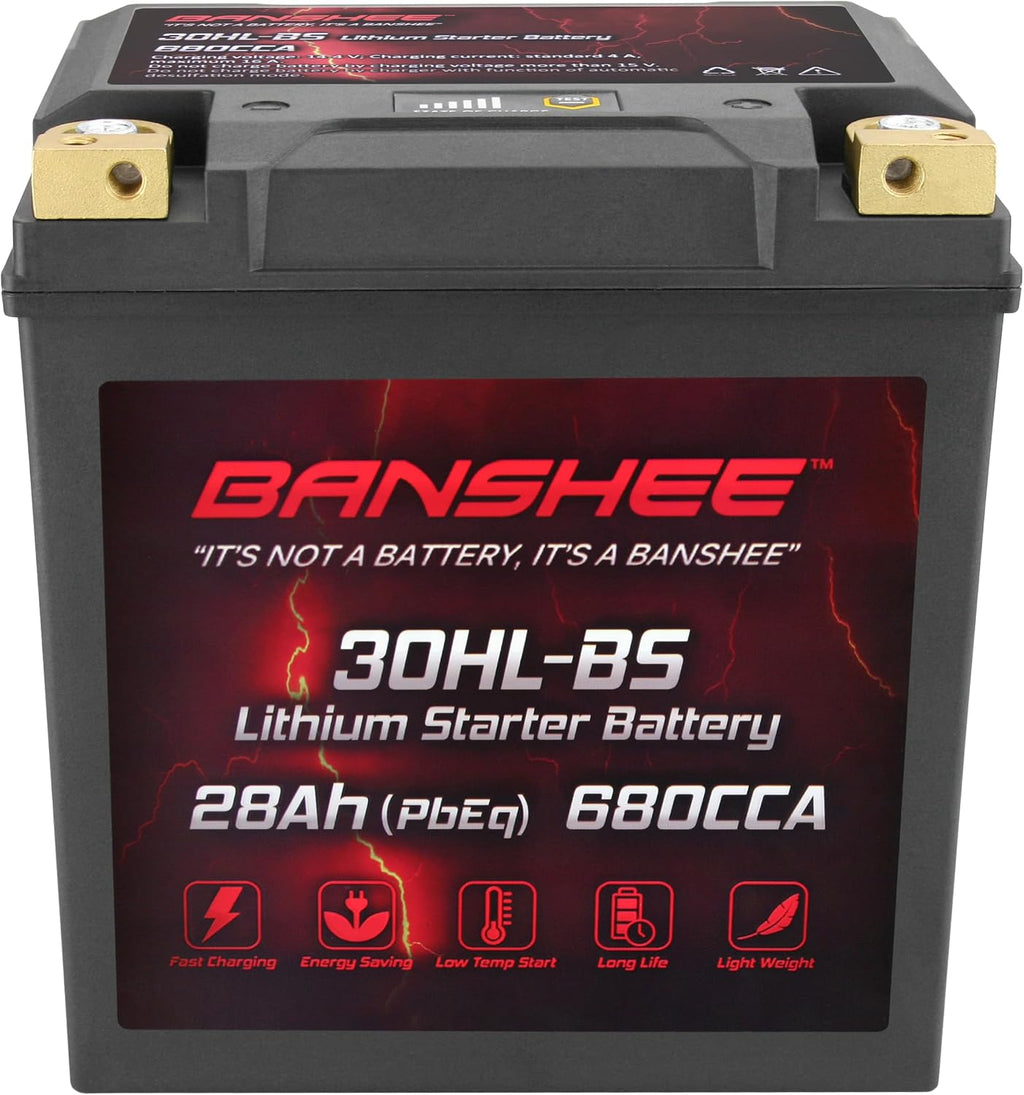 Banshee Lithium YTX30L-BS, 680CCA Lithium LiFePO4 YTX30L Motorcycle Battery, 12V 28AH ATV, UTV, Jet Ski, Scooter, Lawn Mower, Tractor, Generator Battery, Built-in Smart BMS