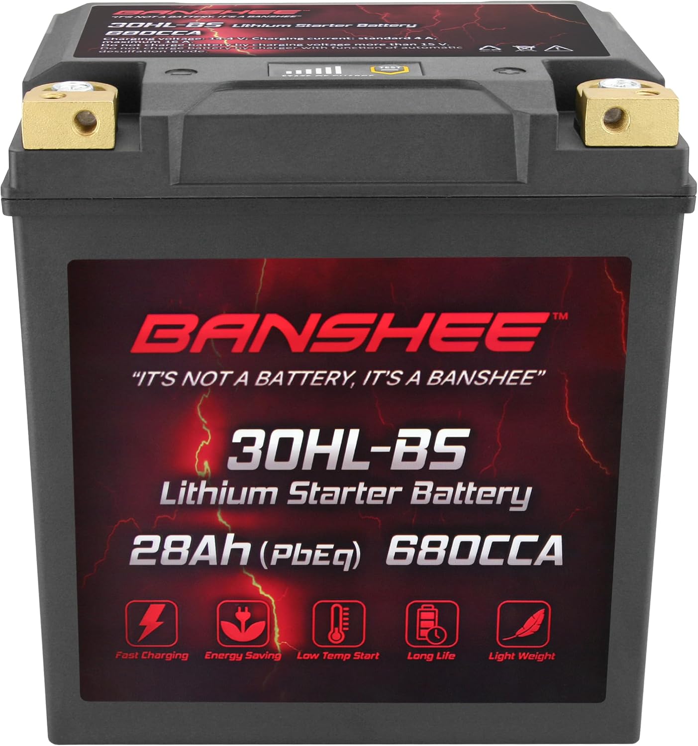Banshee Lithium YTX30L-BS, 680CCA Lithium LiFePO4 YTX30L Motorcycle Battery, 12V 28AH ATV, UTV, Jet Ski, Scooter, Lawn Mower, Tractor, Generator Battery, Built-in Smart BMS